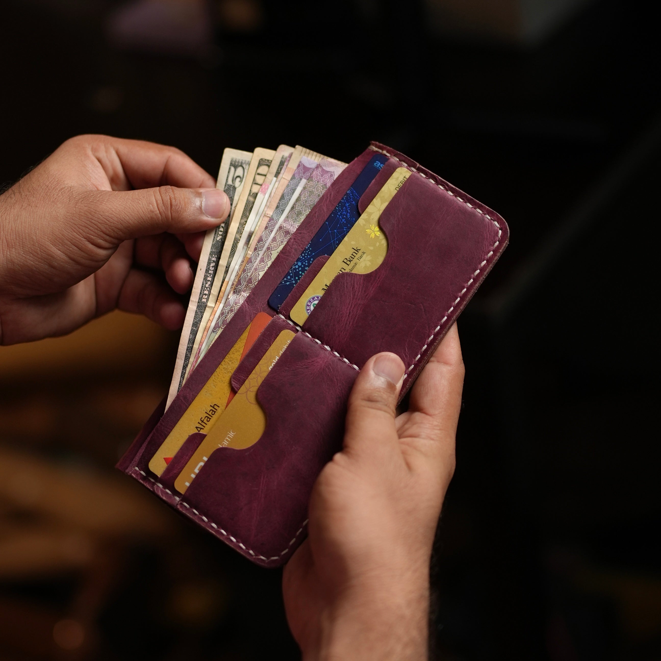 No. 94 Bifold Long leather wallet Bordo Color