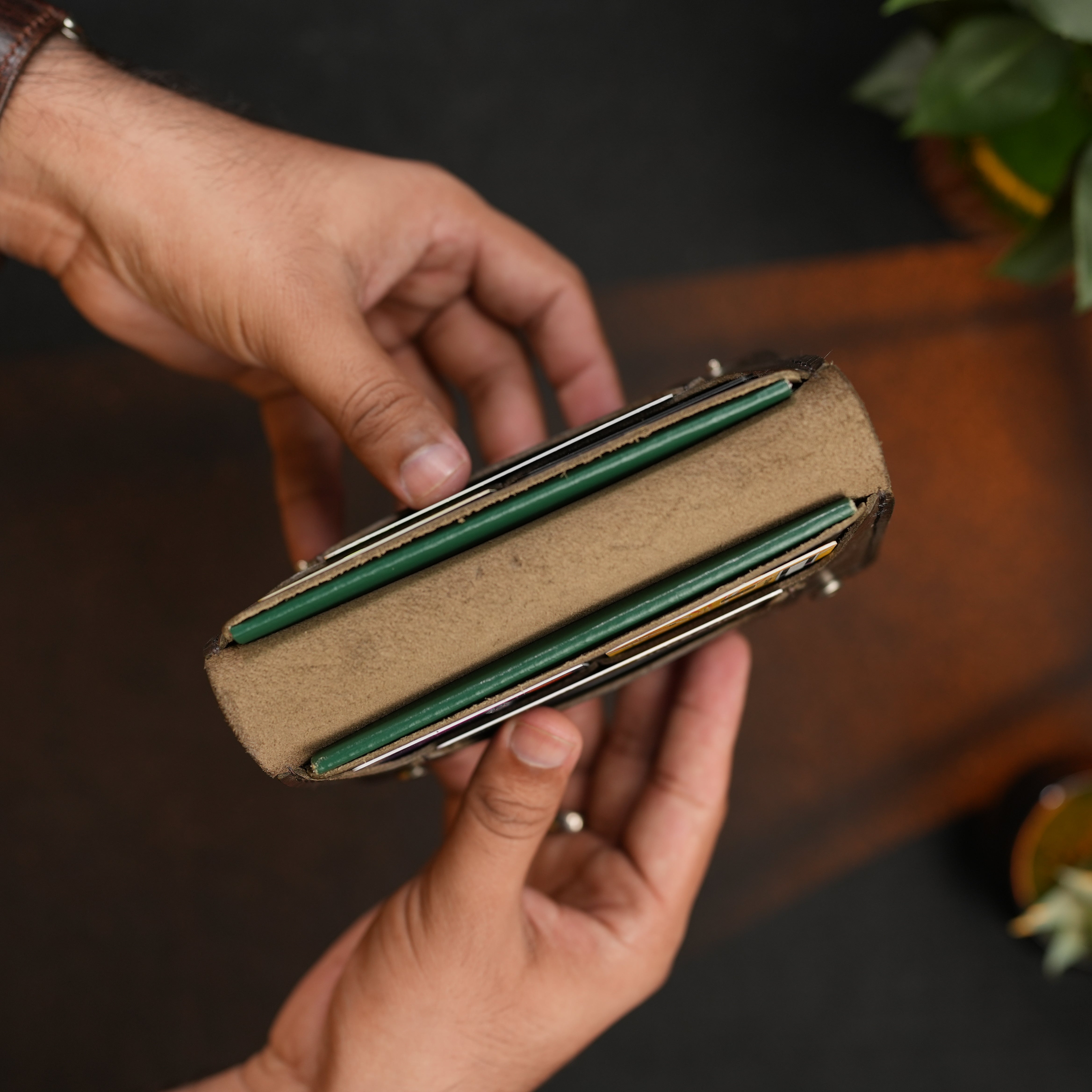 Passport Wallet Handmade Full Grain Chrome Tan Pull-Up Leather Brown Color