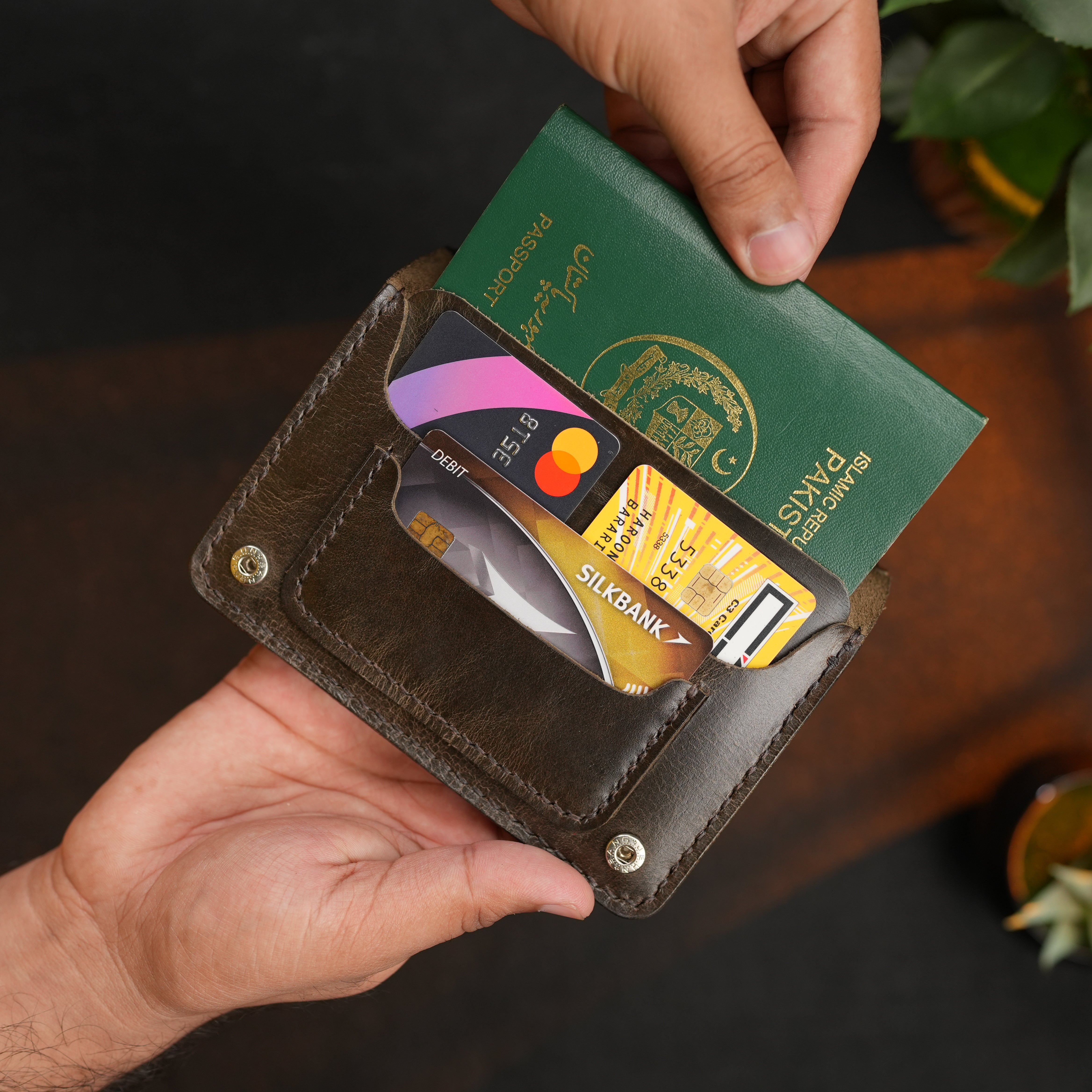 Passport Wallet Handmade Full Grain Chrome Tan Pull-Up Leather Brown Color