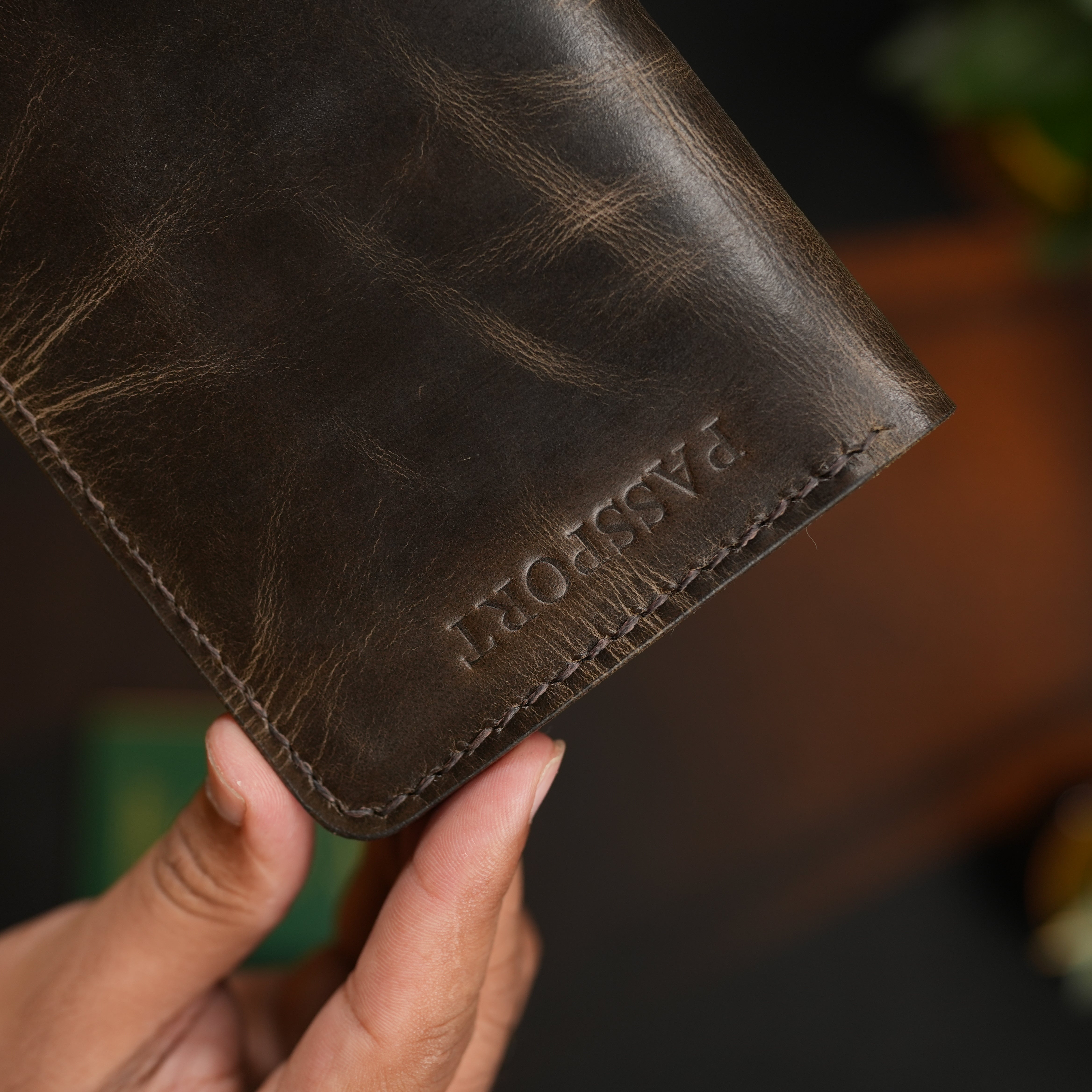 Passport Wallet Handmade Full Grain Chrome Tan Pull-Up Leather Brown Color