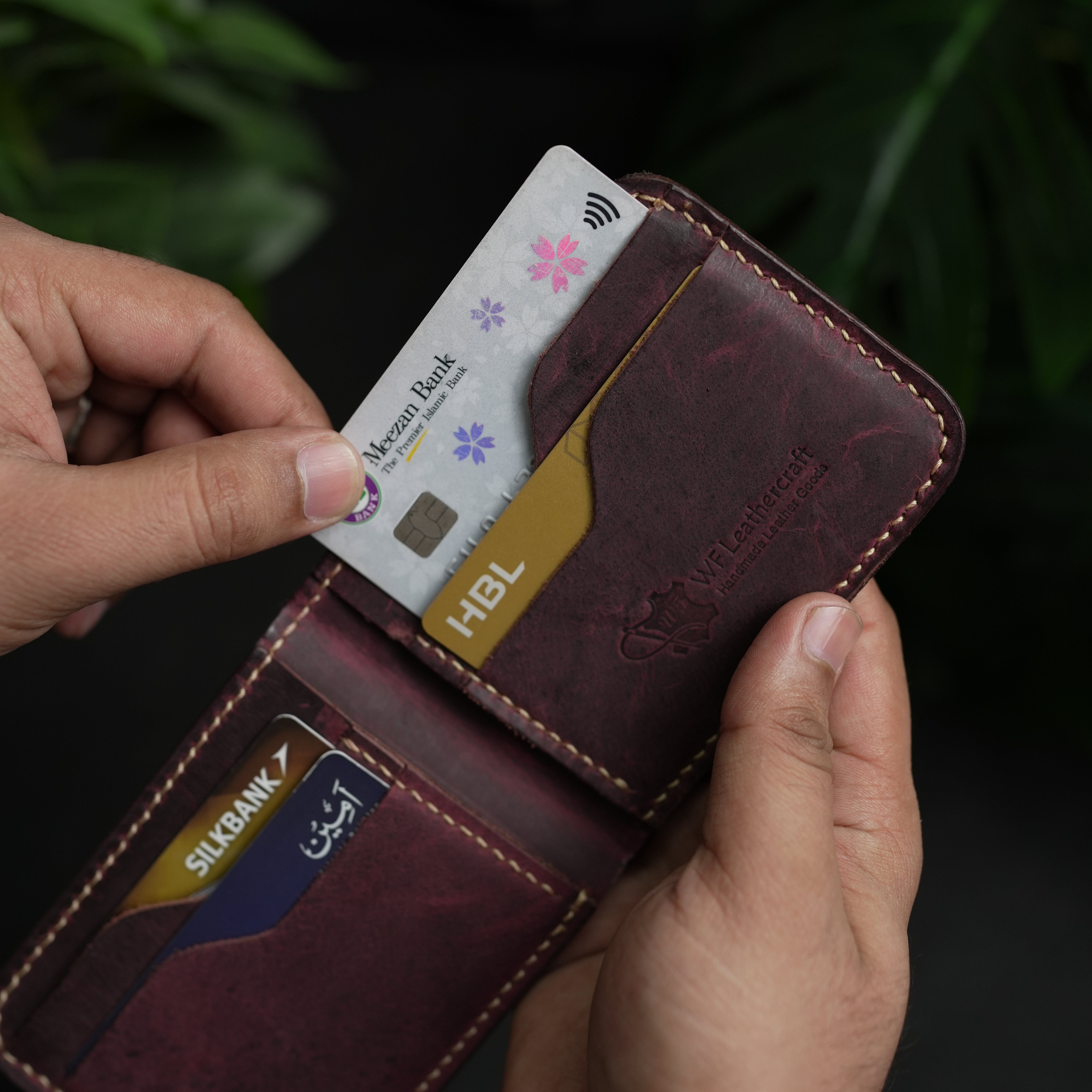 No.55 classic full stitched bifold wallet Bordo color