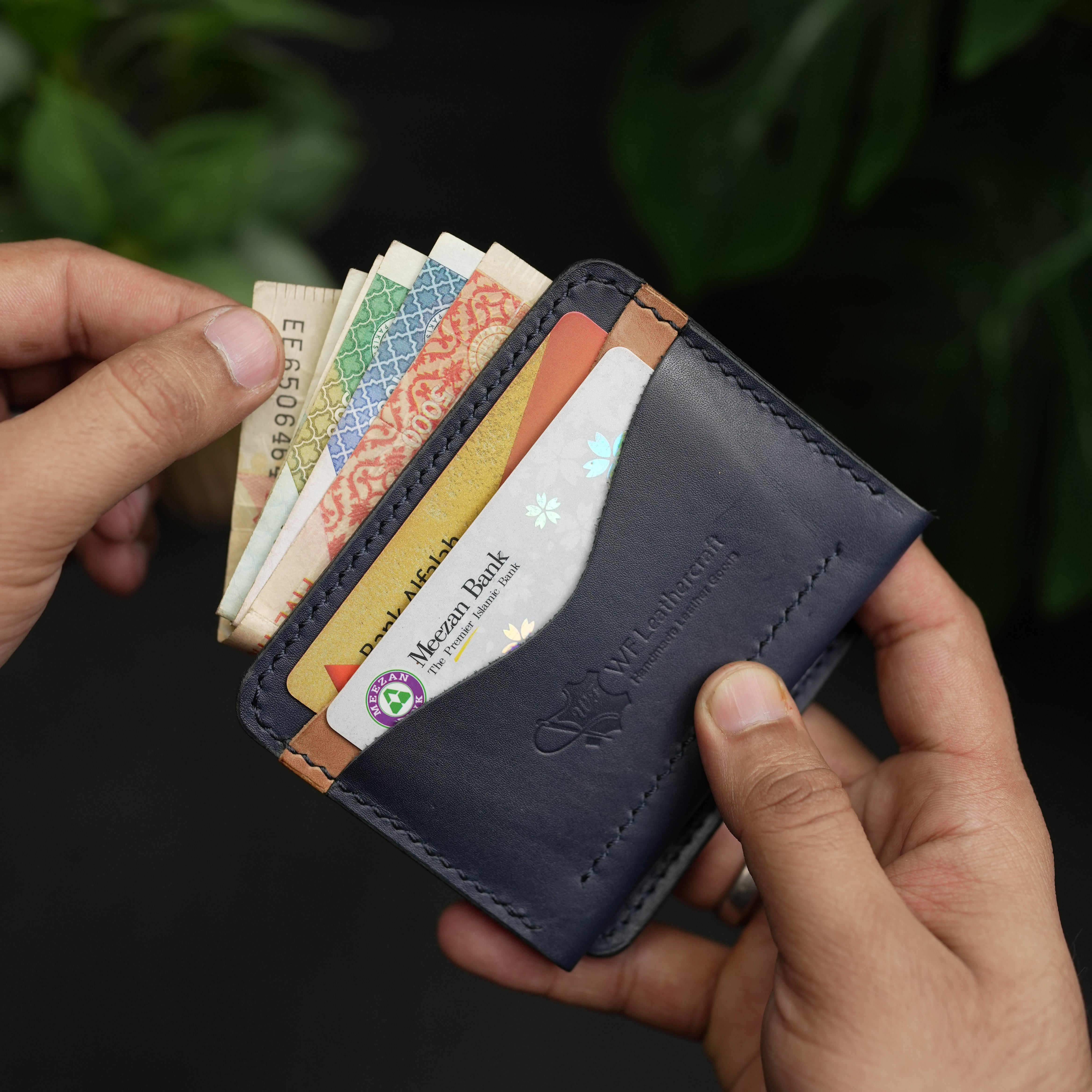 No. 69 vertical bifold wallet Blue & Brown color