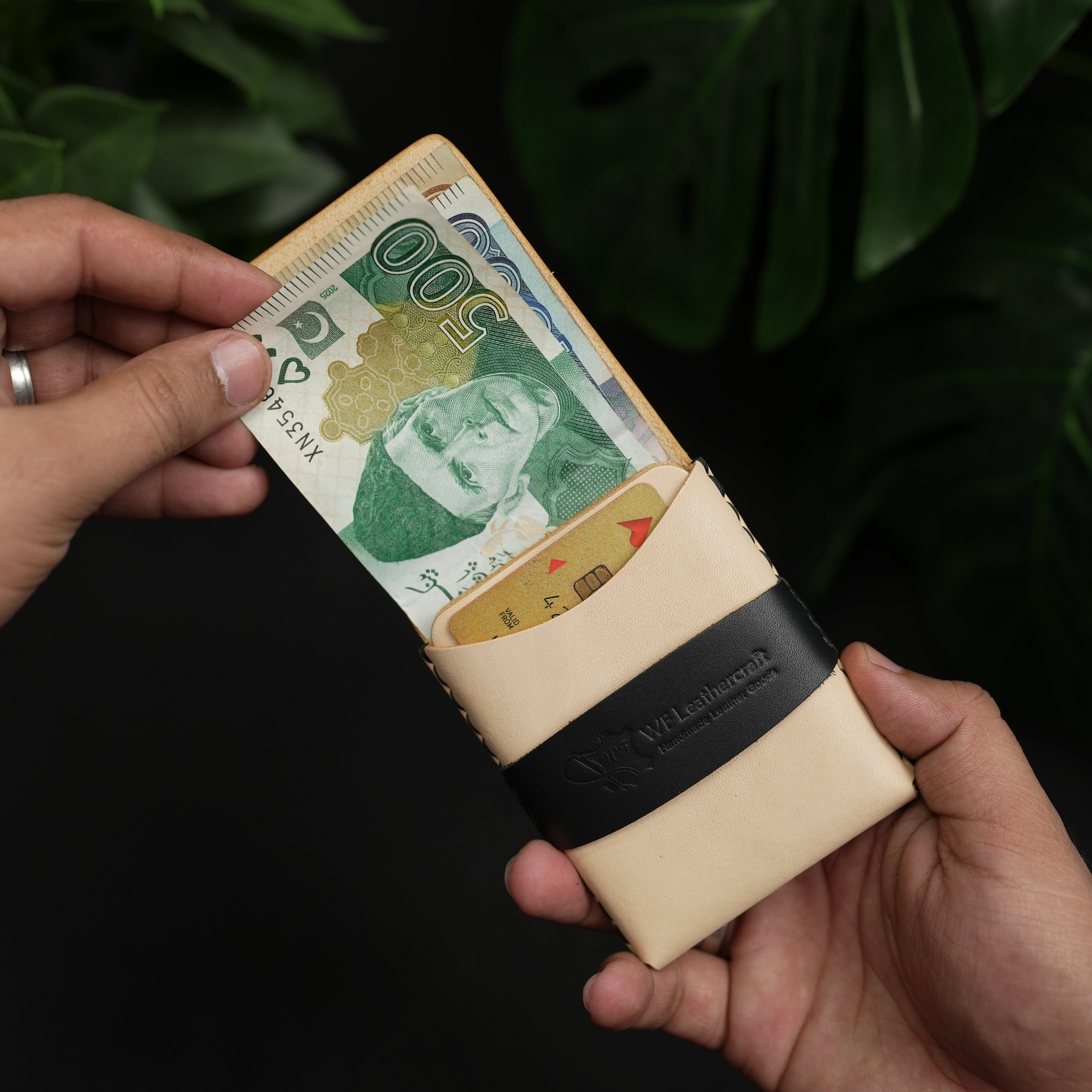 No. 101 All in one Card wallet natural vegtan leather & black combination