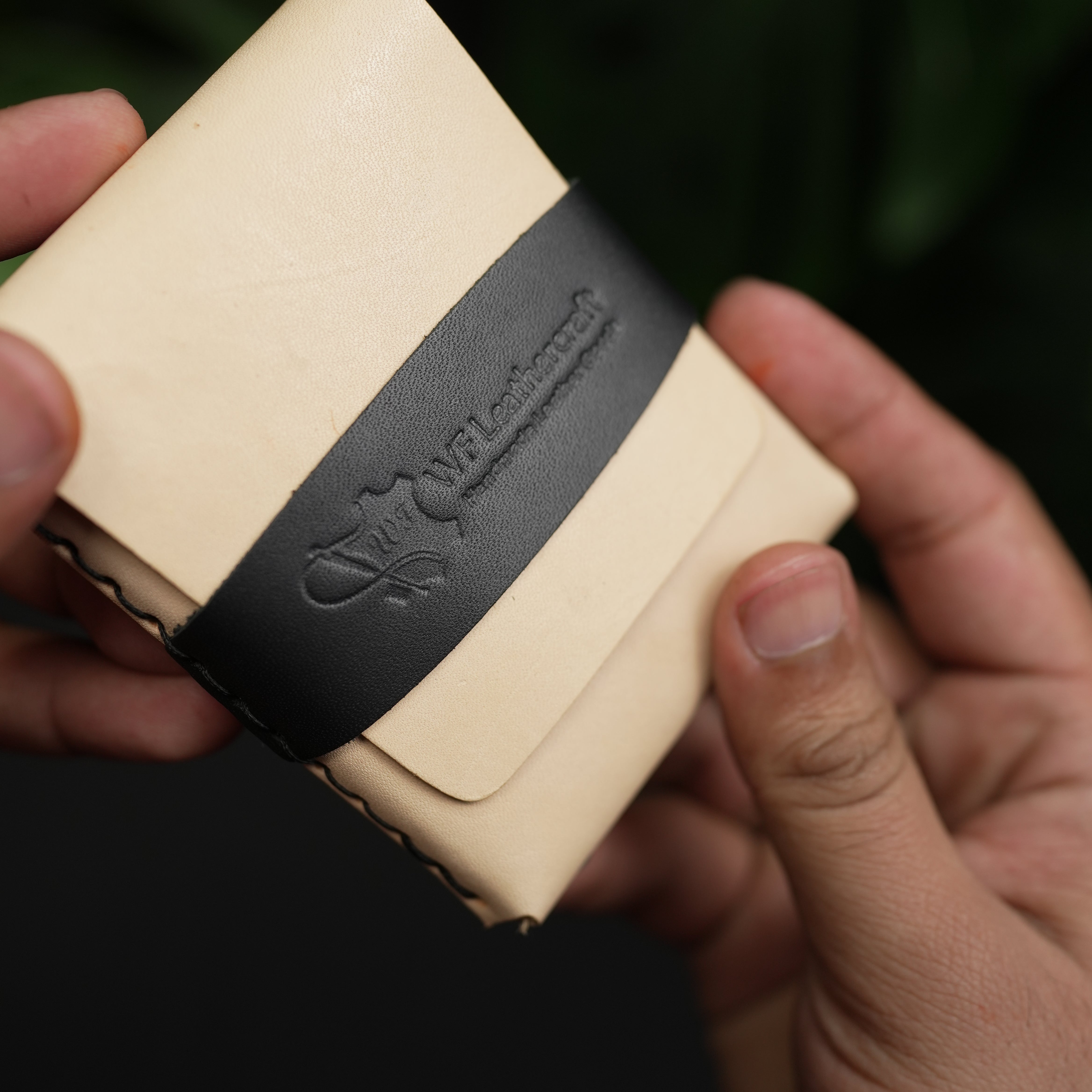 No. 101 All in one Card wallet natural vegtan leather & black combination