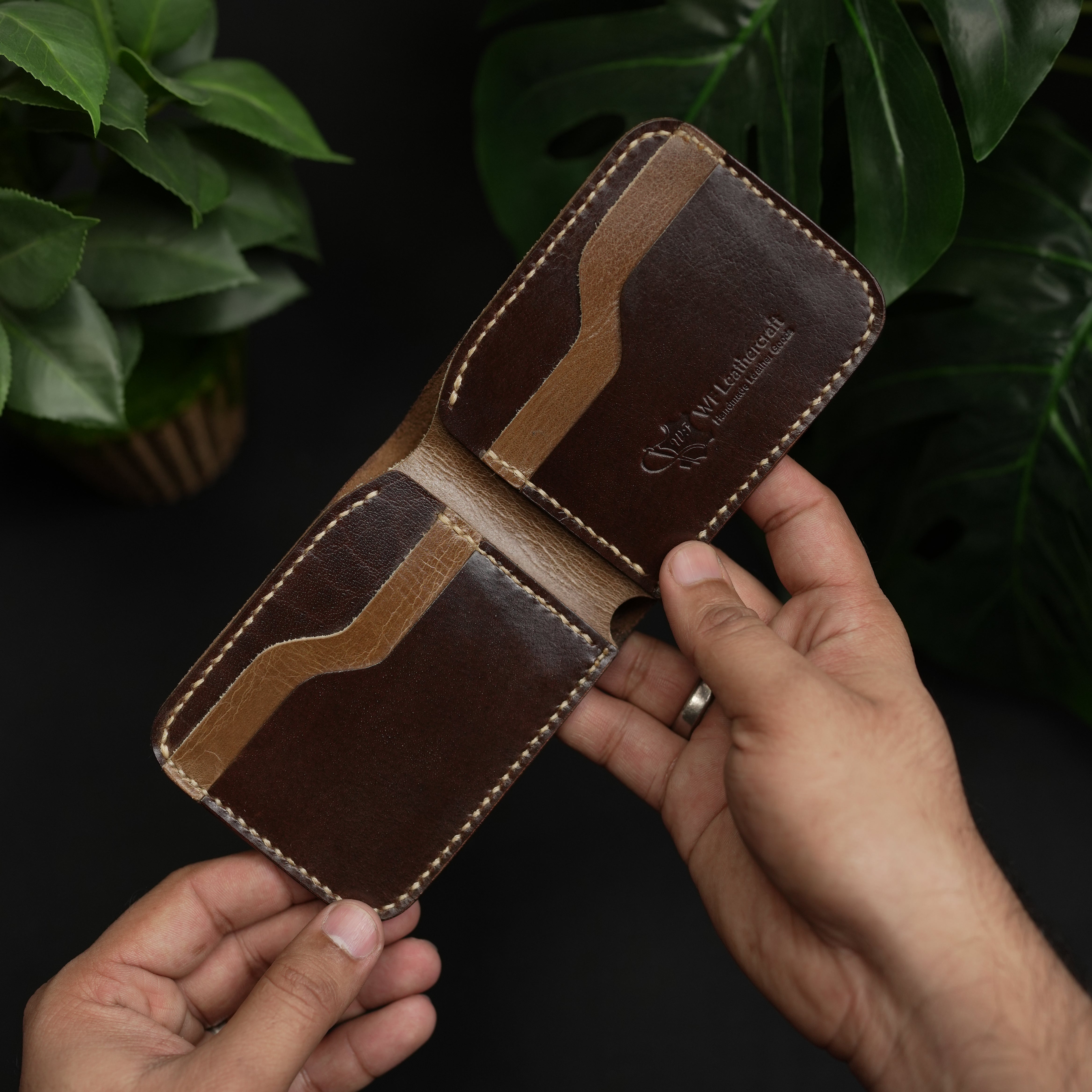 No.55-V2 Classic Bifold Leather Wallet Dark brown and light brown combination