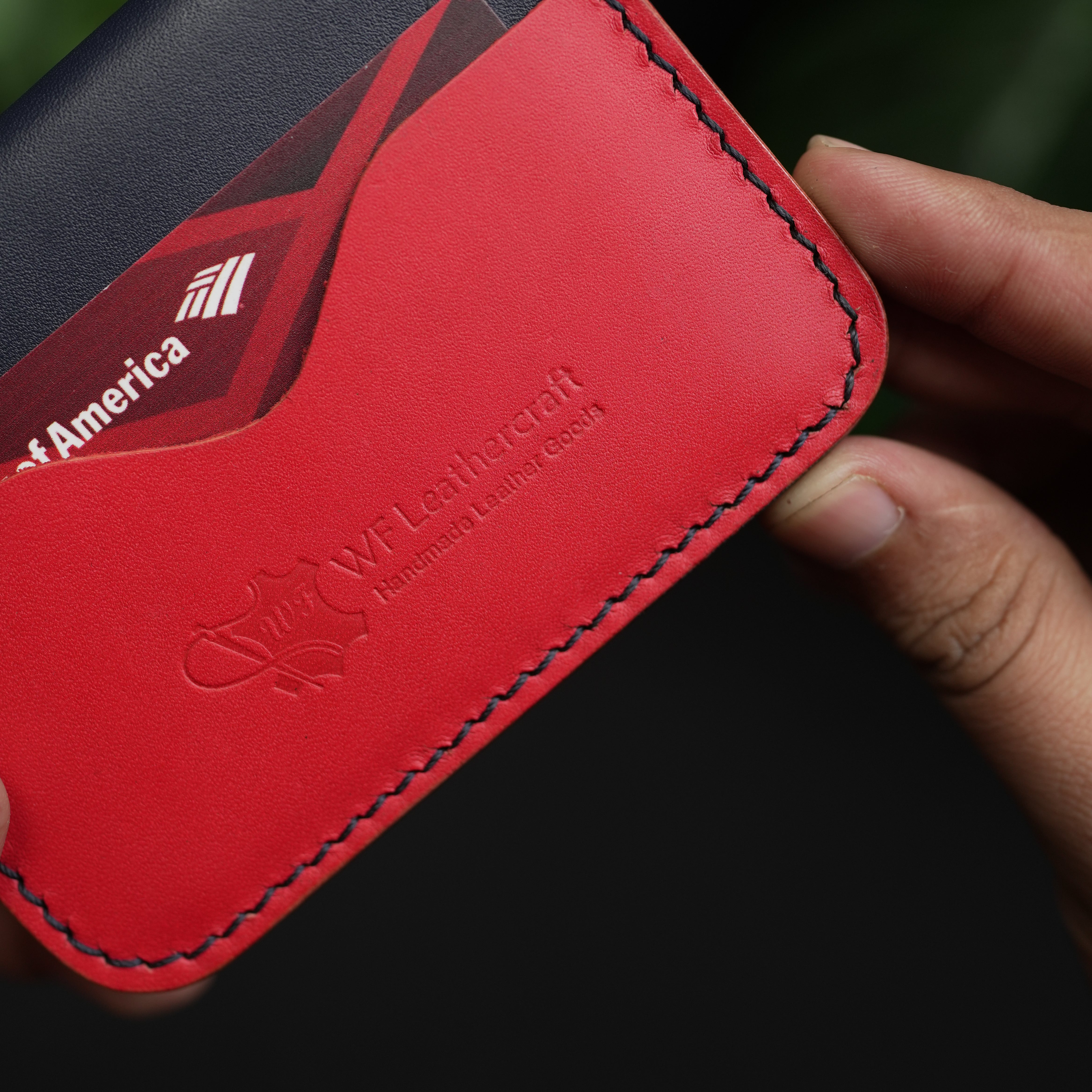 No.70 Bifold Card Leather Wallet (NAVY ELEGANCE & RED)