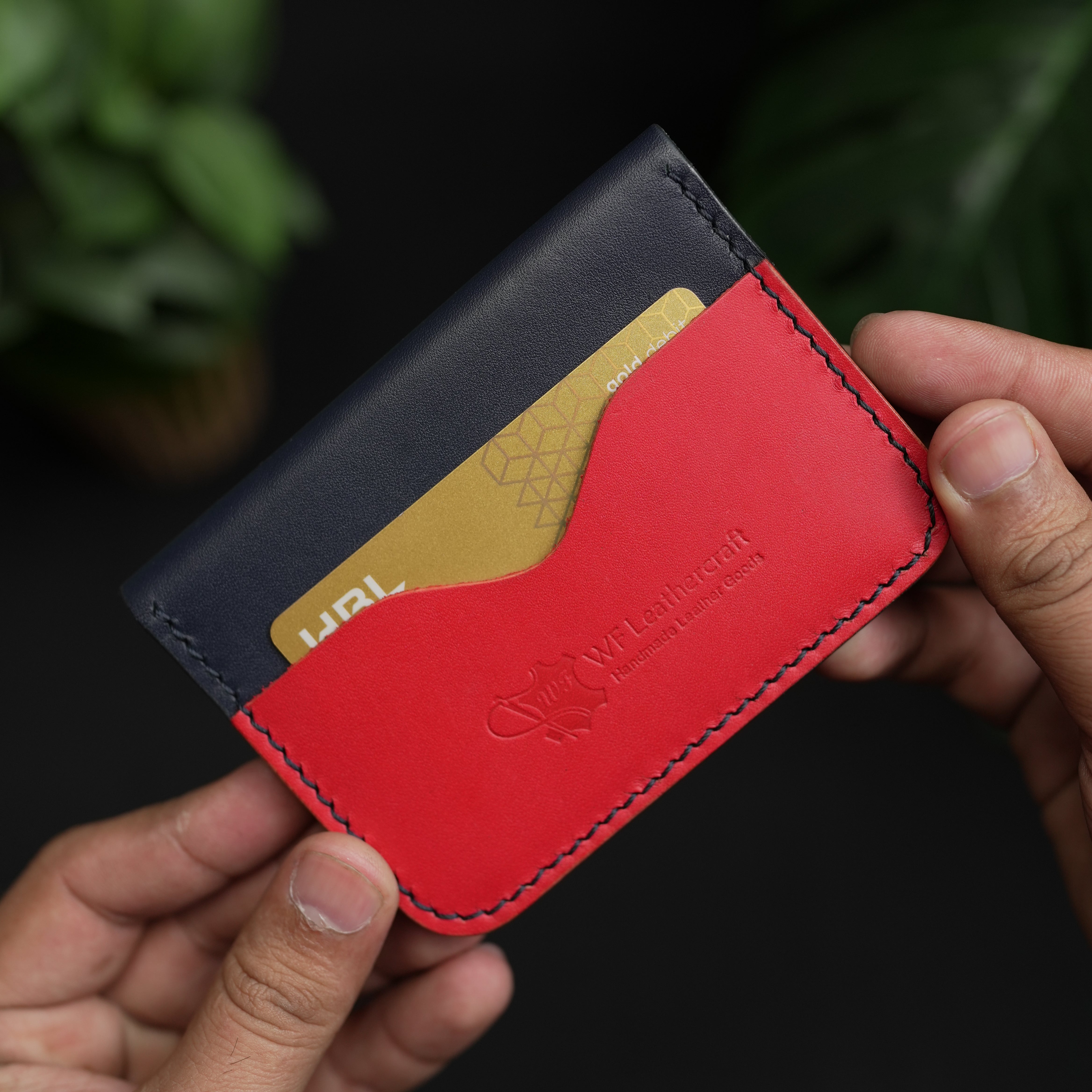 No.70 Bifold Card Leather Wallet (NAVY ELEGANCE & RED)