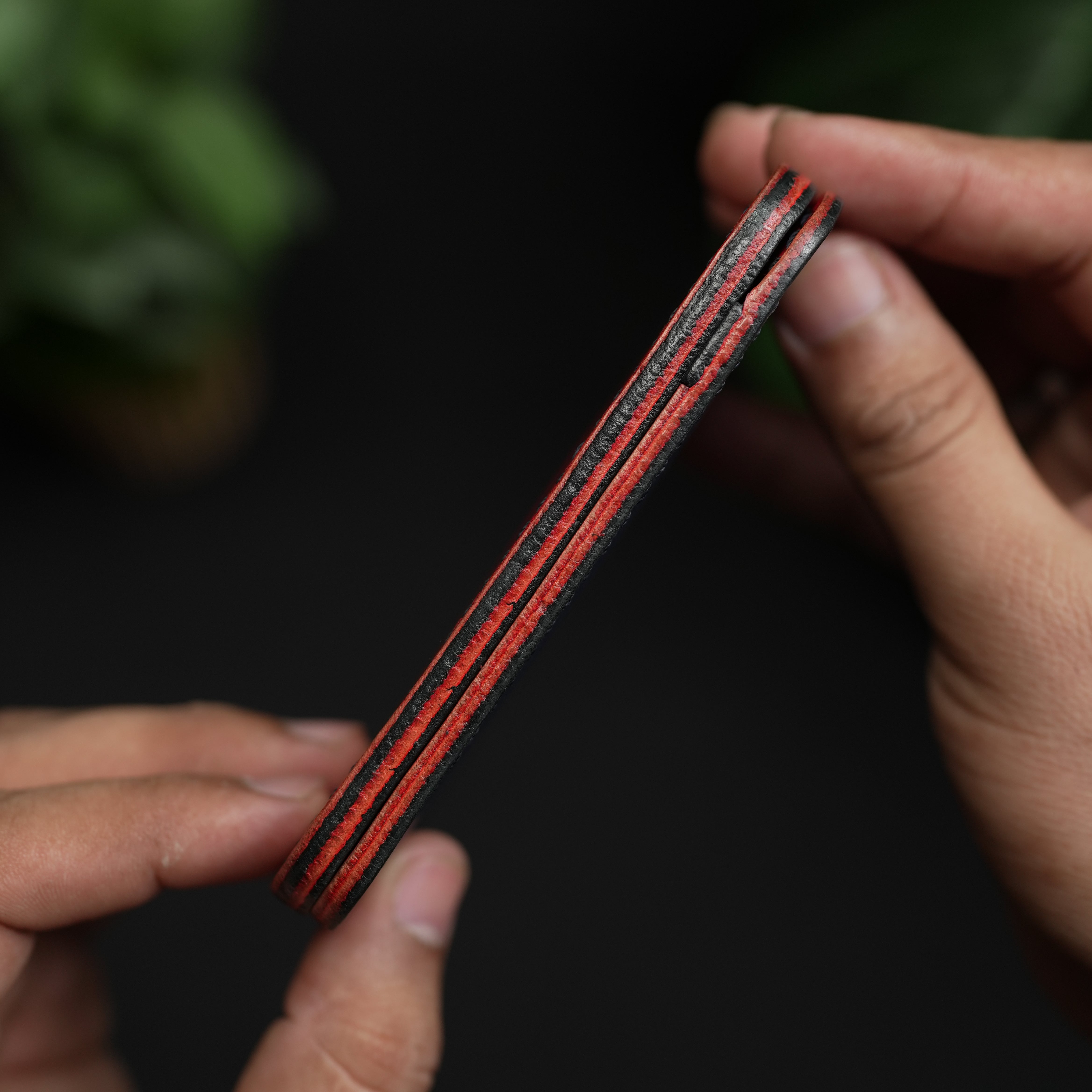 No.70 Bifold Card Leather Wallet (NAVY ELEGANCE & RED)