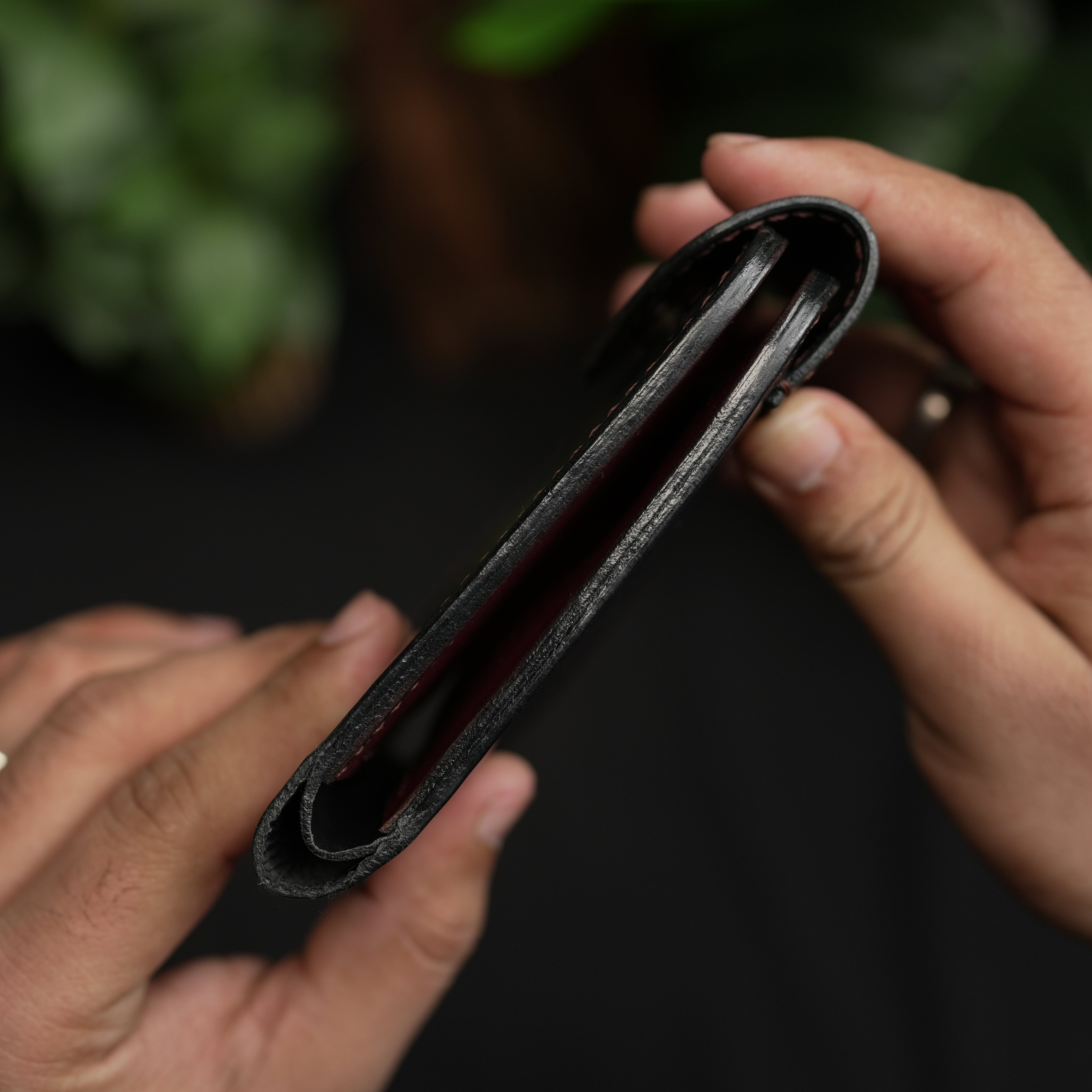 No. 55 Pro claasic full optianl Leather wallet Black with burgandy