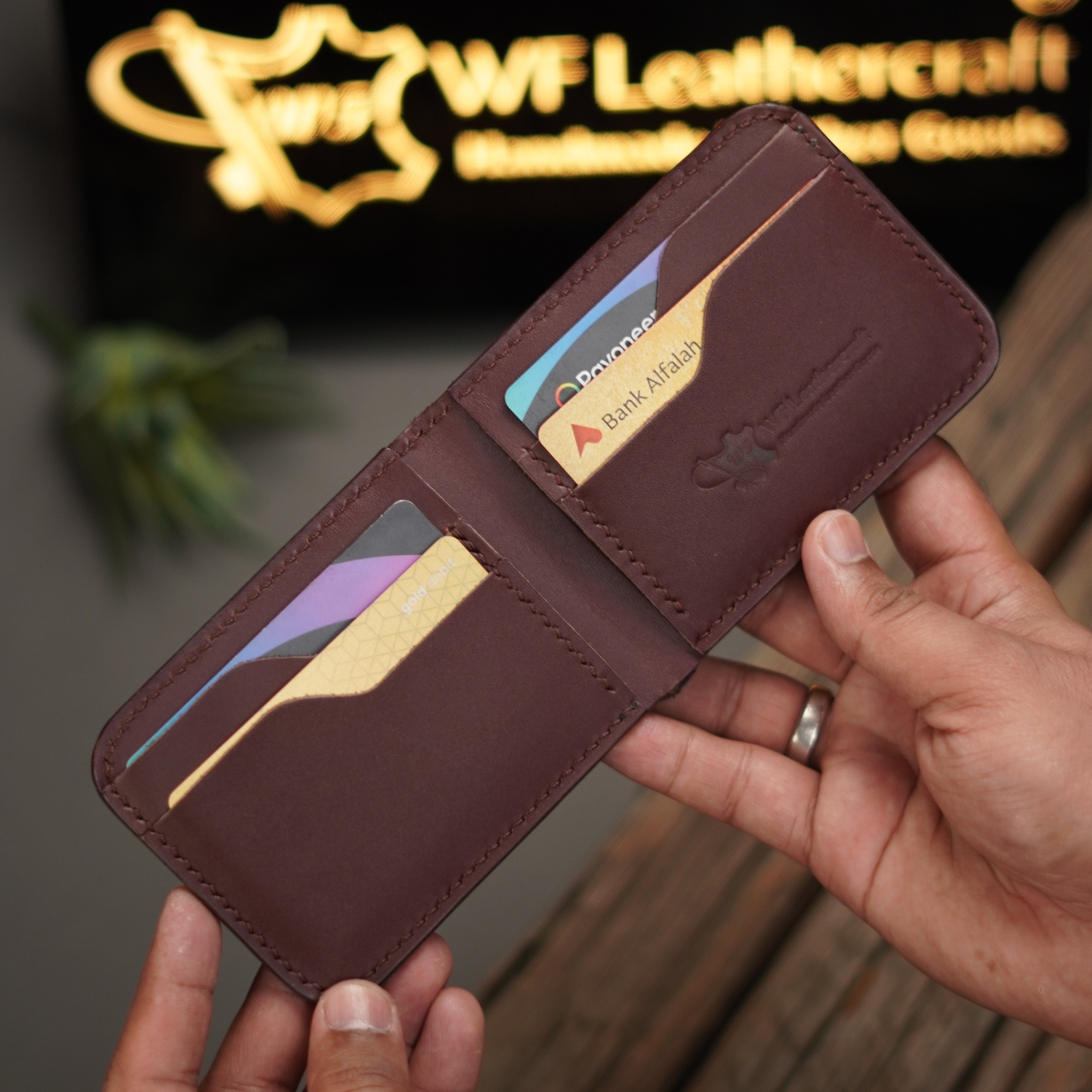 No.55 classic full stitched bifold wallet Burgandy color