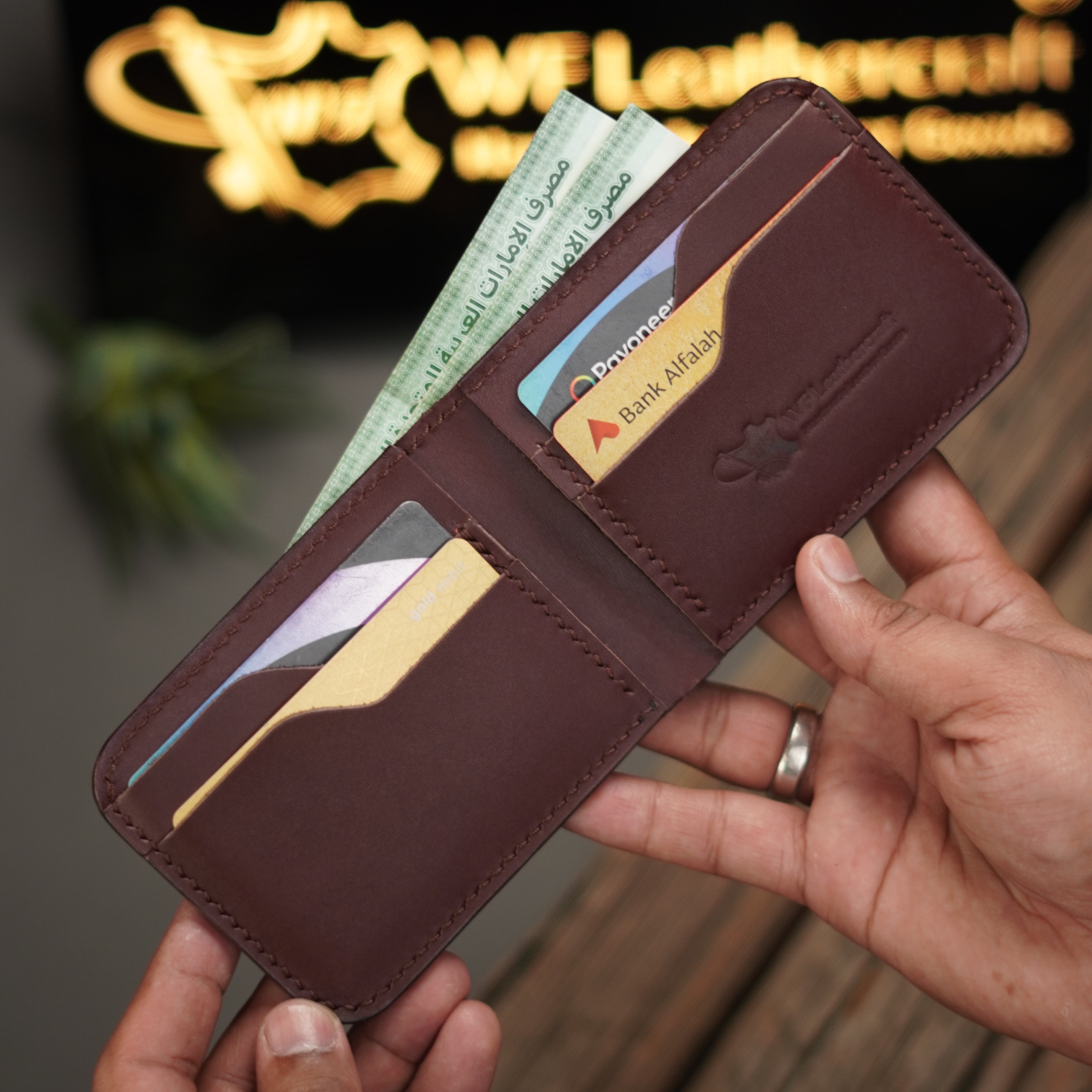 No.55 classic full stitched bifold wallet Burgandy color