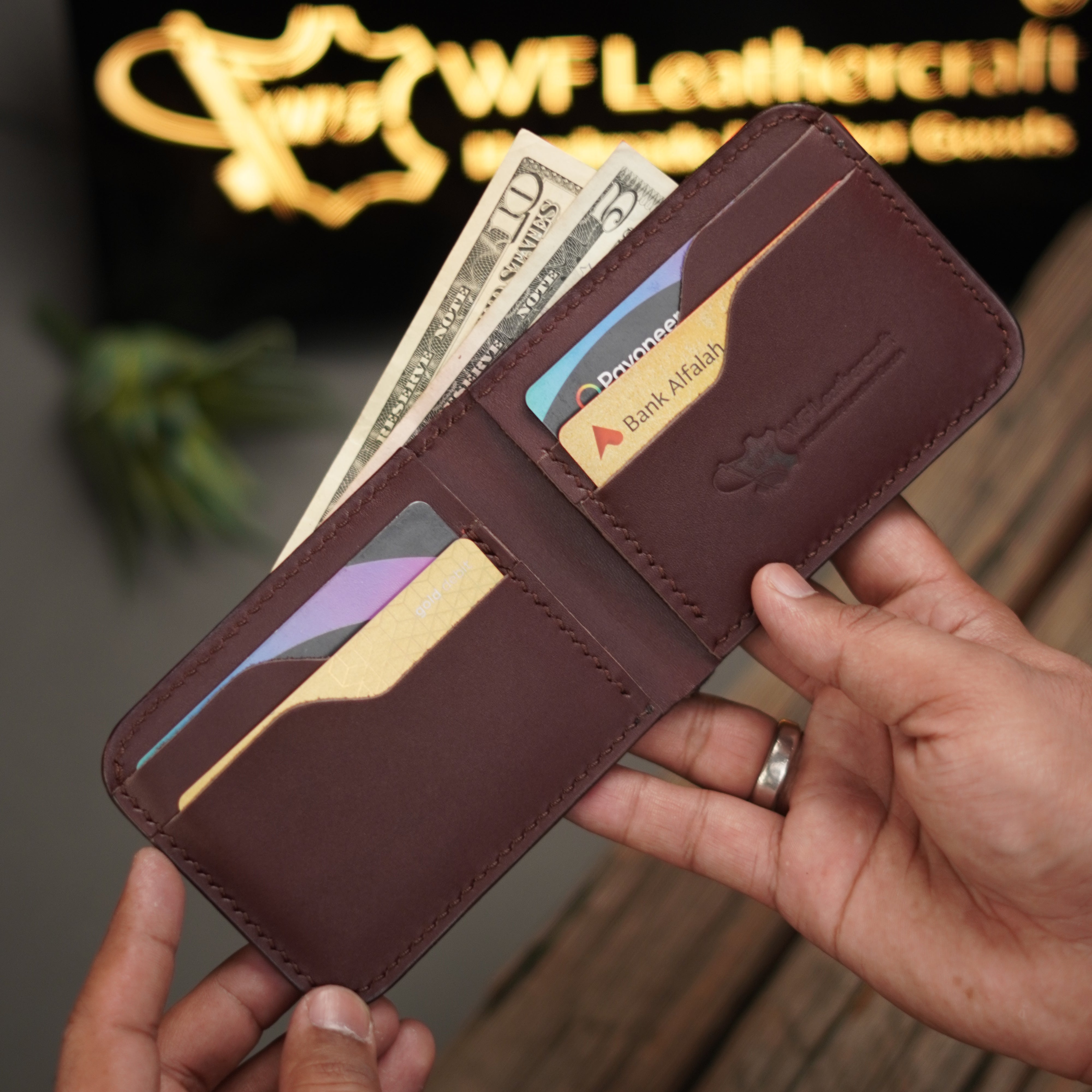 No.55 classic full stitched bifold wallet Burgandy color