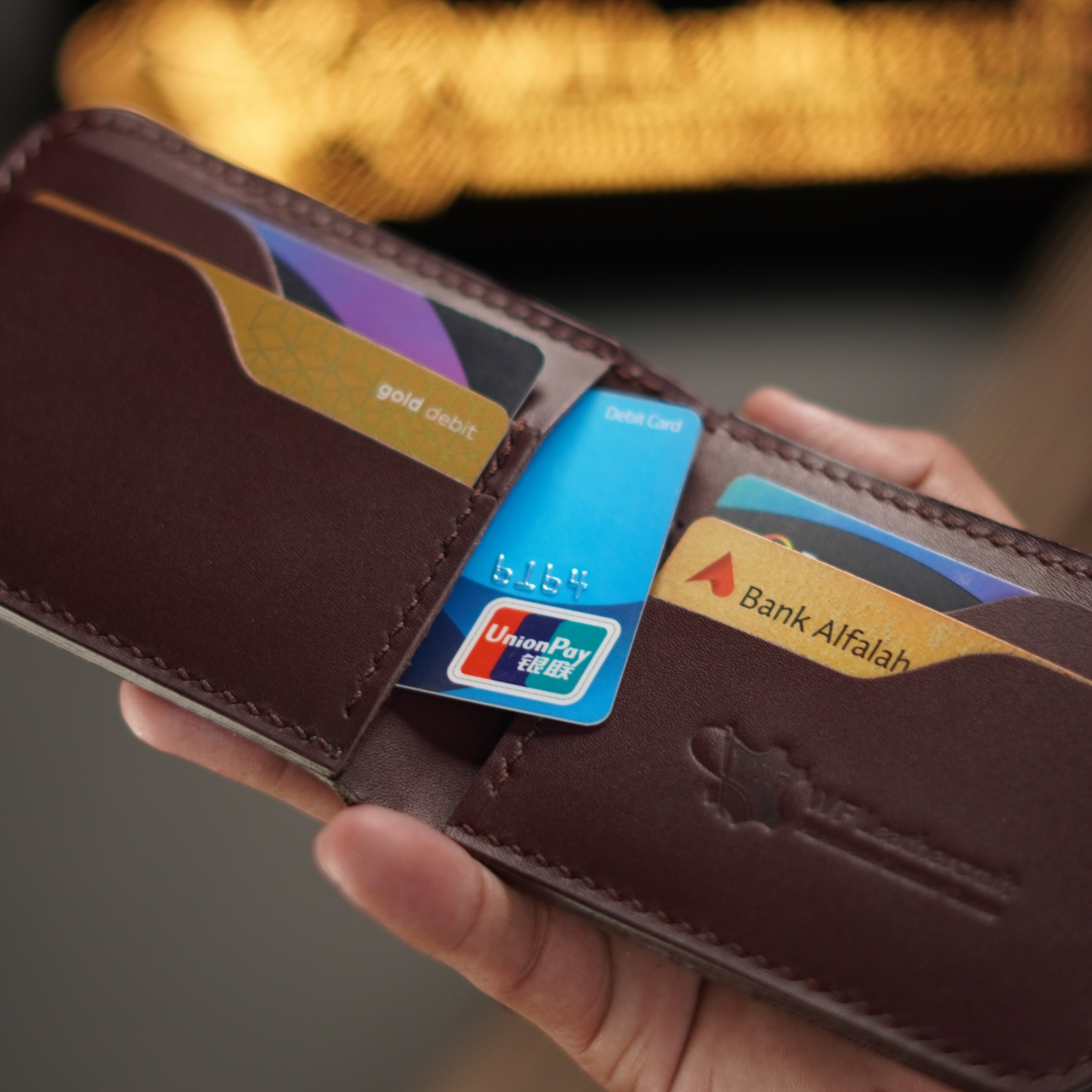 No.55 classic full stitched bifold wallet Burgandy color