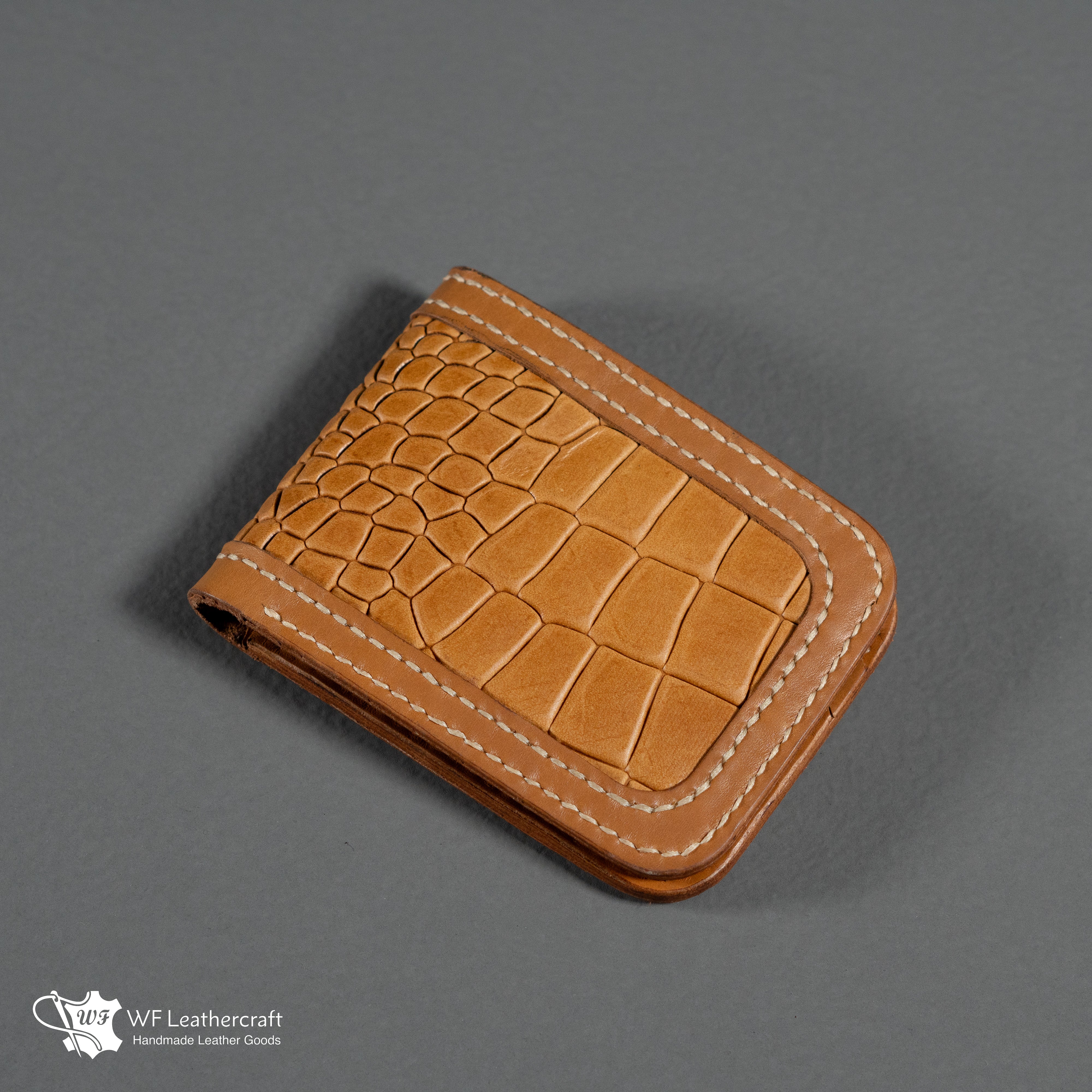 No.55 classic Bifold Leather Wallet (Tan color with crocodile)