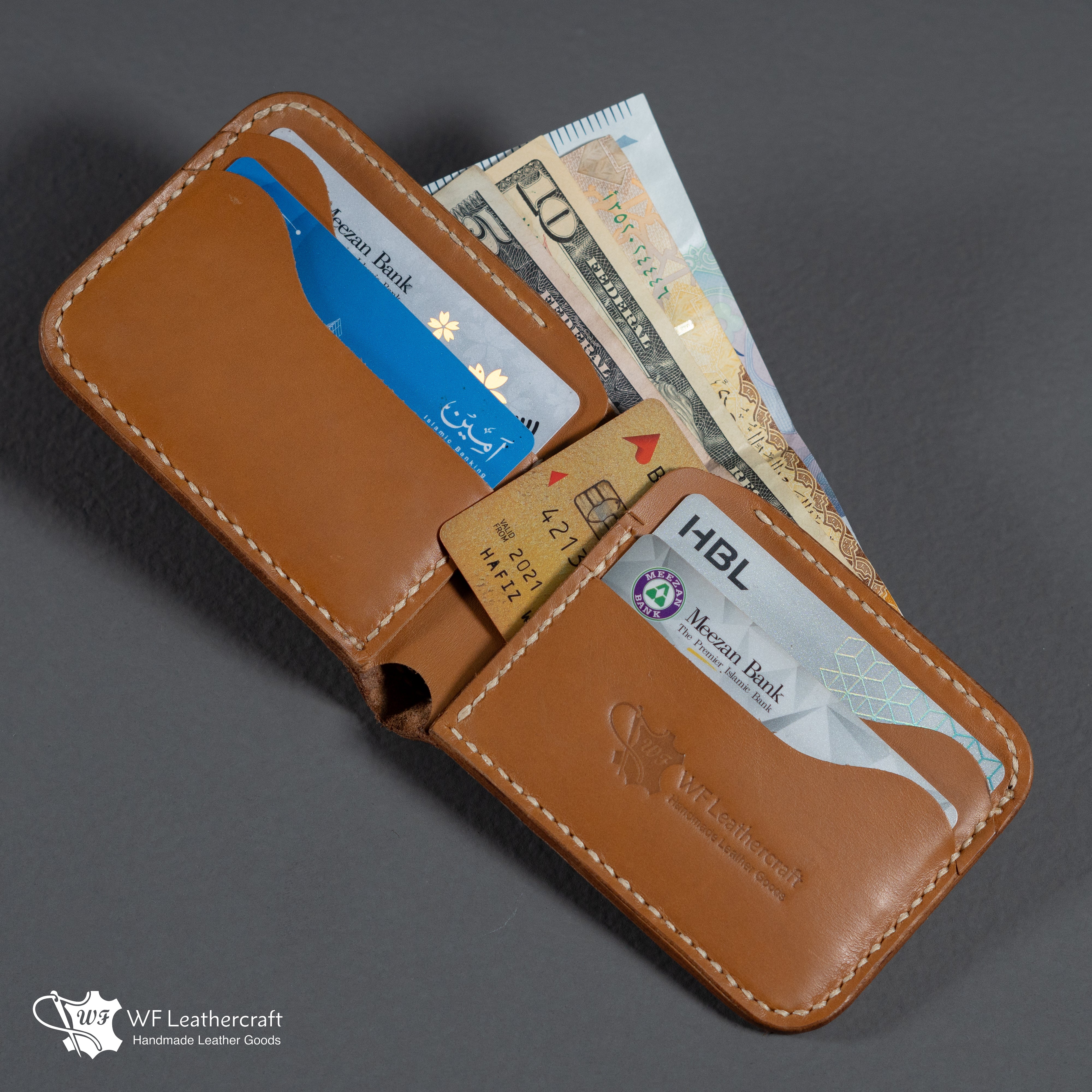 No.55 classic Bifold Leather Wallet (Tan color with crocodile)