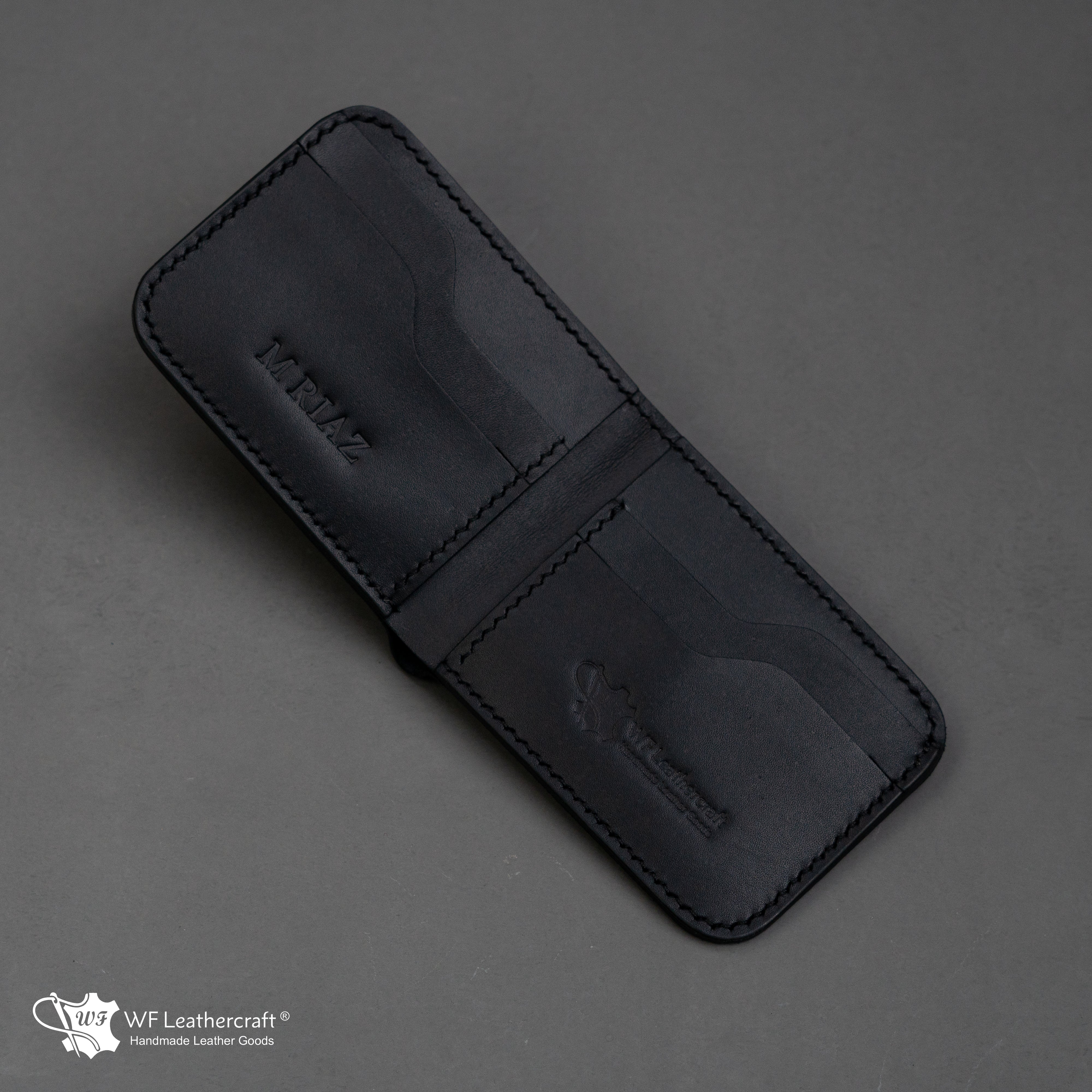 No.55 classic bifold wallet with two cash separation ( Black color )