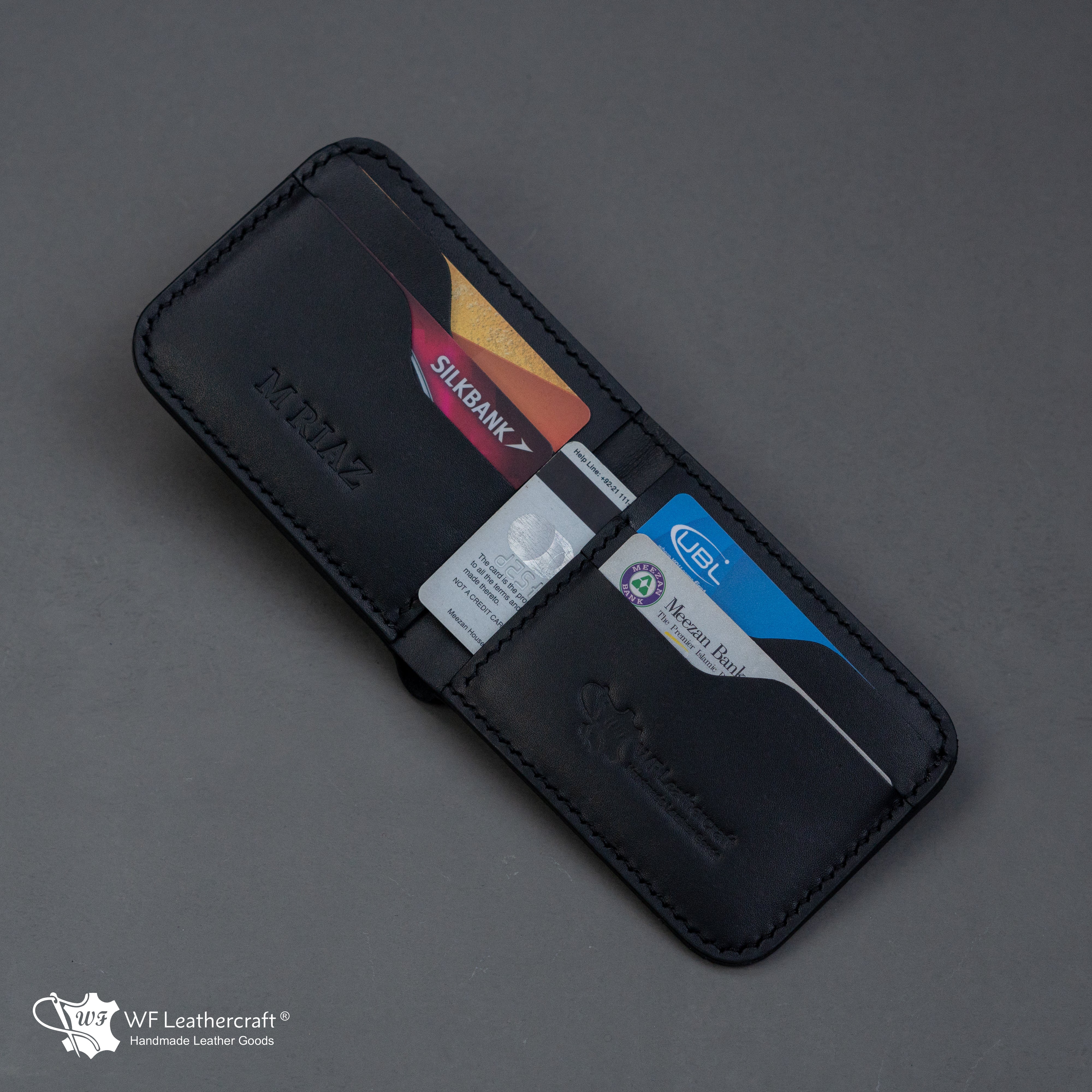 No.55 classic bifold wallet with two cash separation ( Black color )