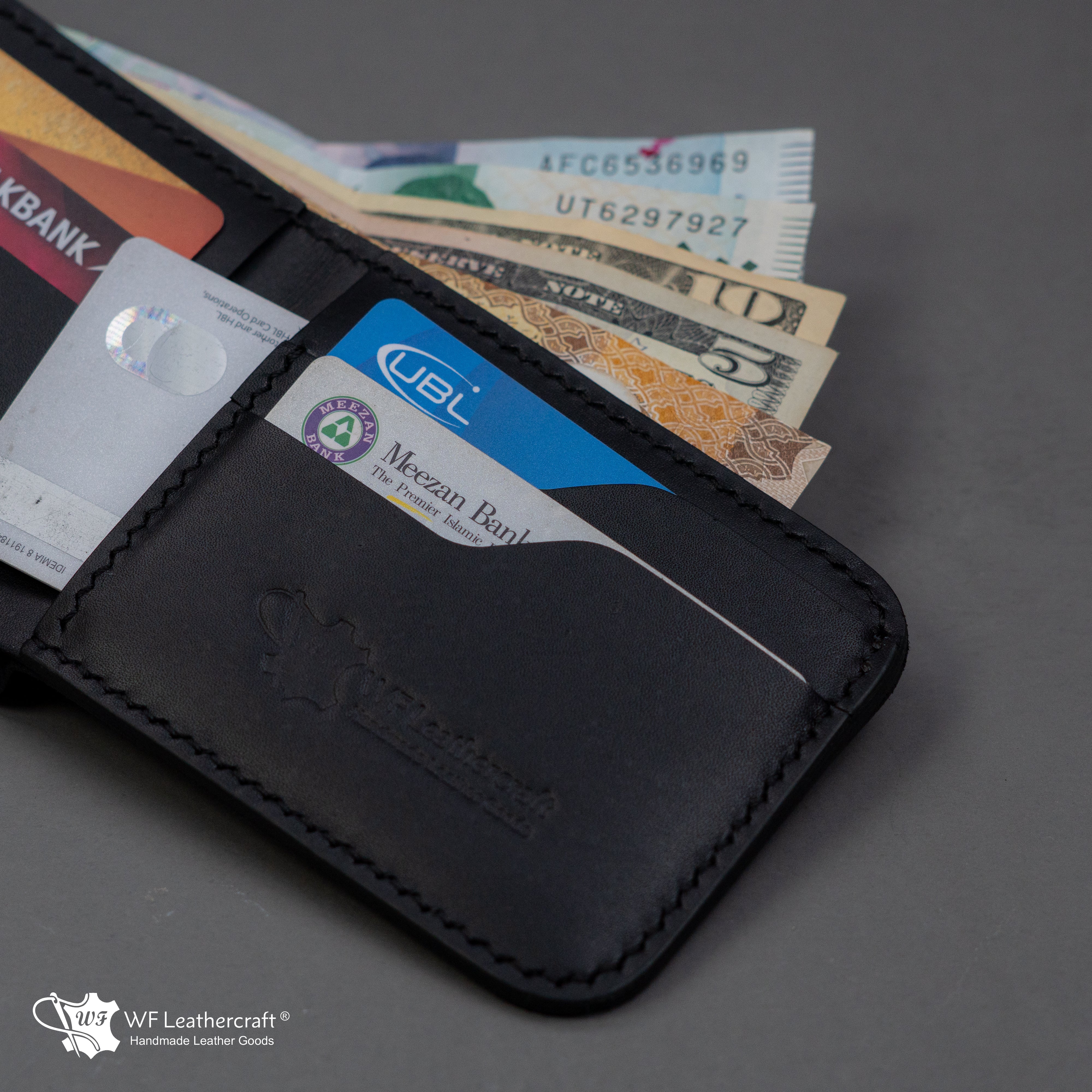 No.55 classic bifold wallet with two cash separation ( Black color )