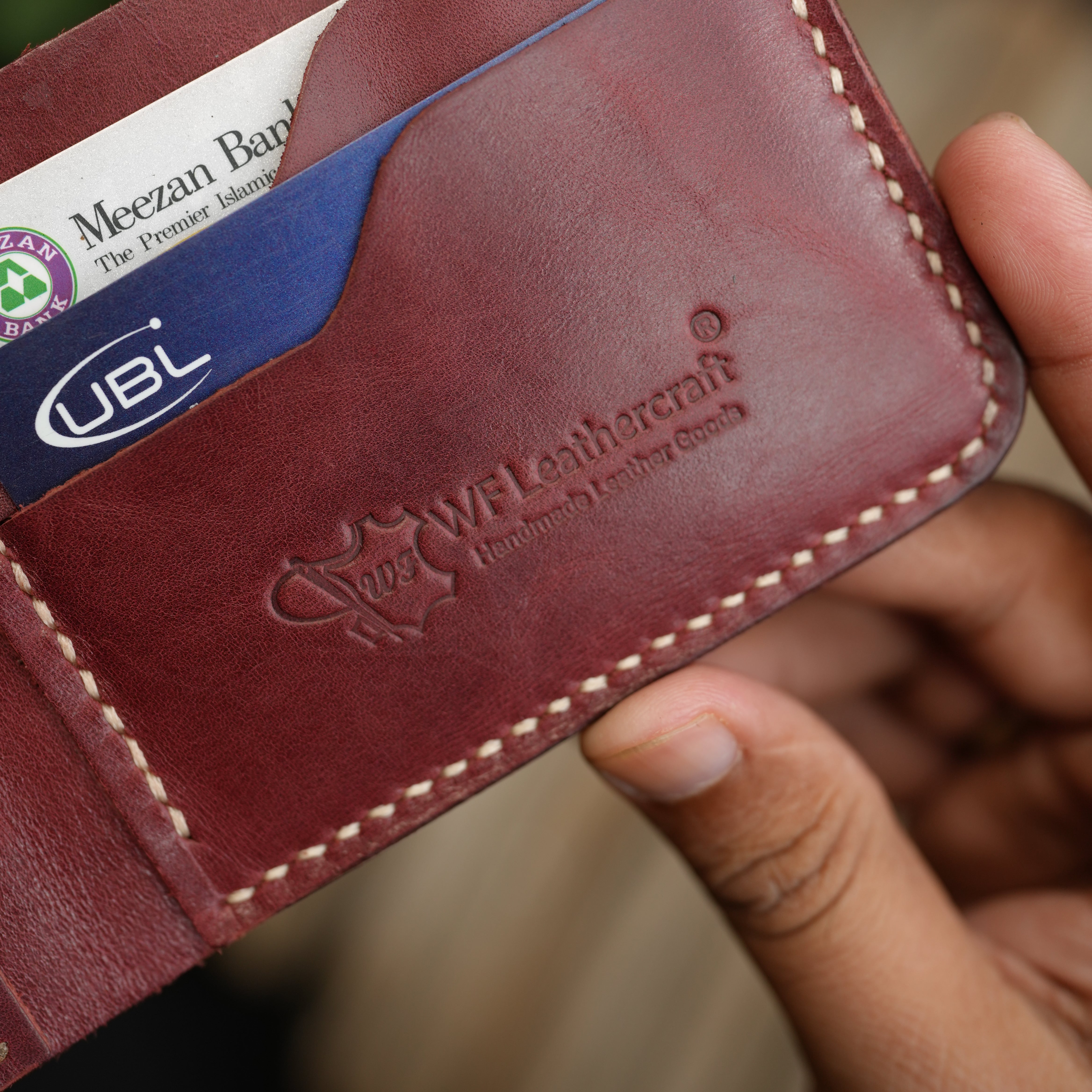 No.55 Bilfold Leather wallet Burgandy Color