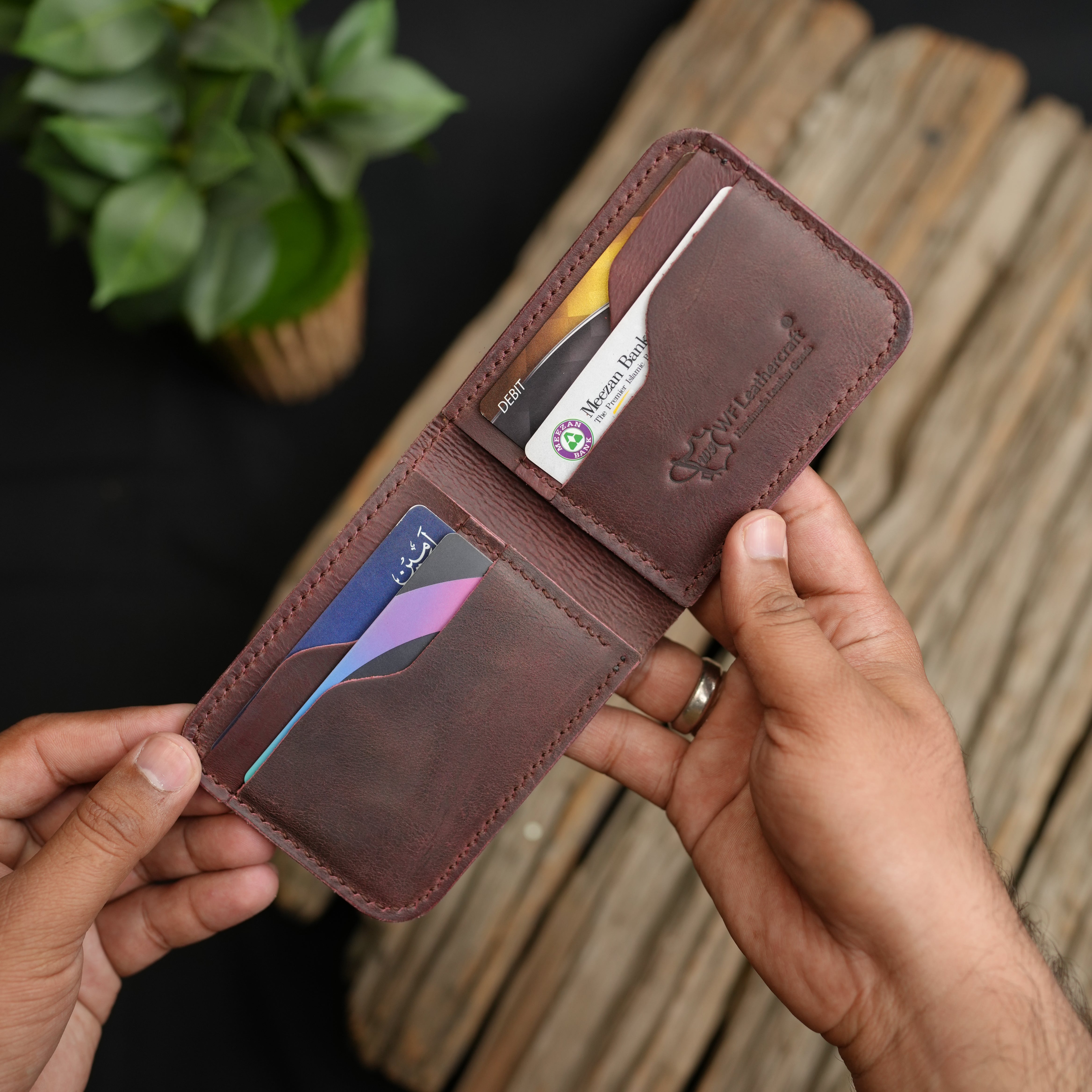 No. 55 claasic Leather Wallet Full Stitshing Bordo Color