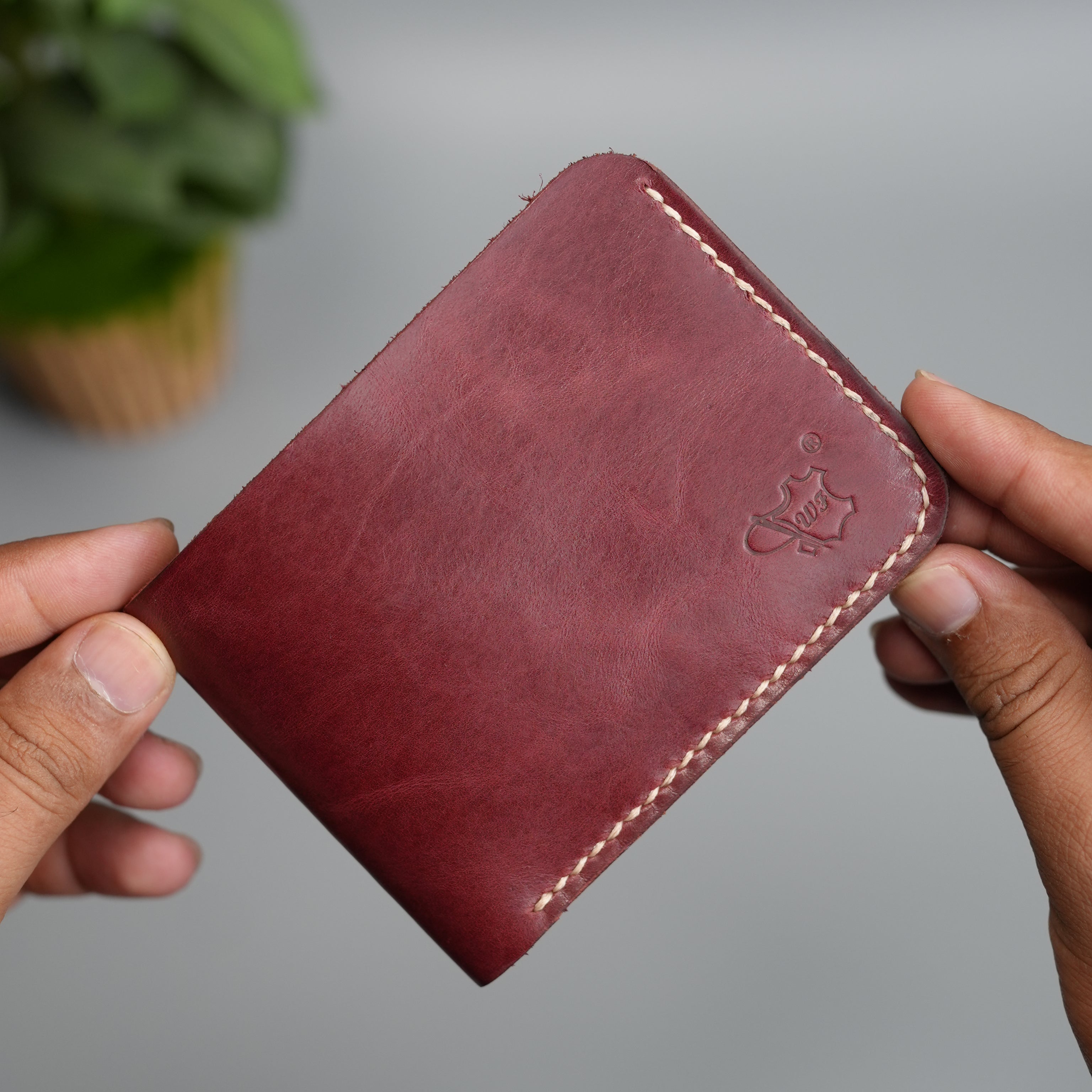 No.55 Bilfold Leather wallet Burgandy Color