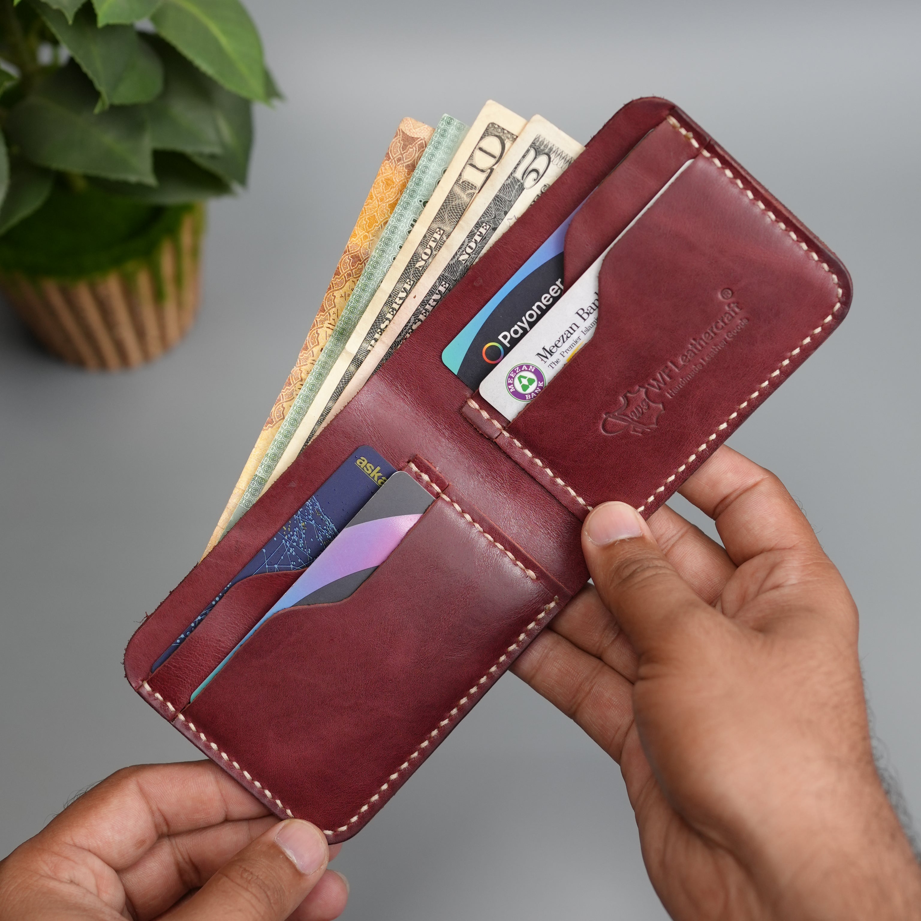No.55 Bilfold Leather wallet Burgandy Color