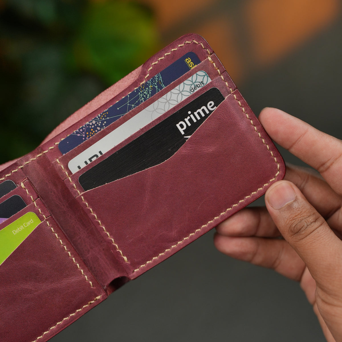 No. 124 Bifold Leather Wallet Burgandy Color