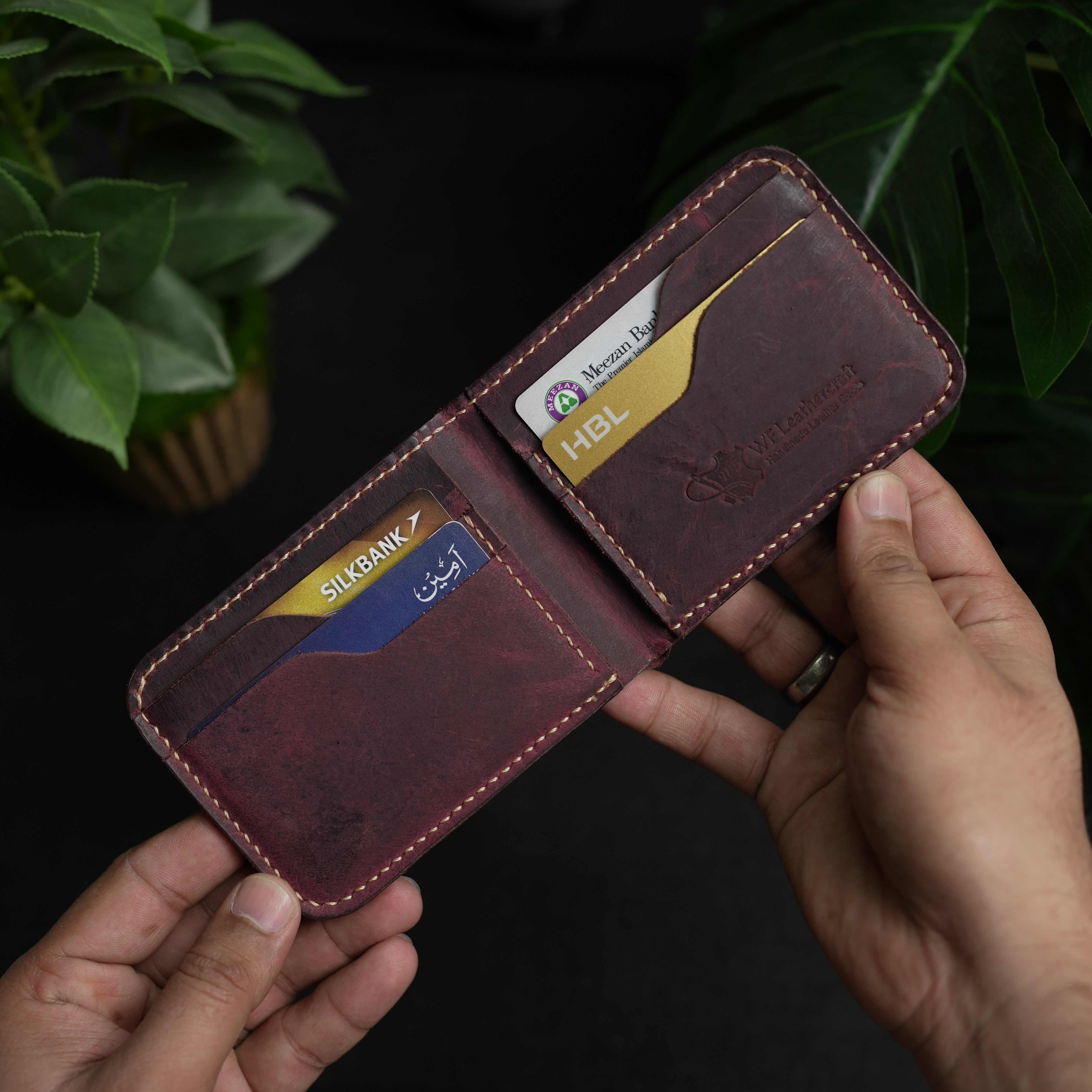 No.55 classic full stitched bifold wallet Bordo color