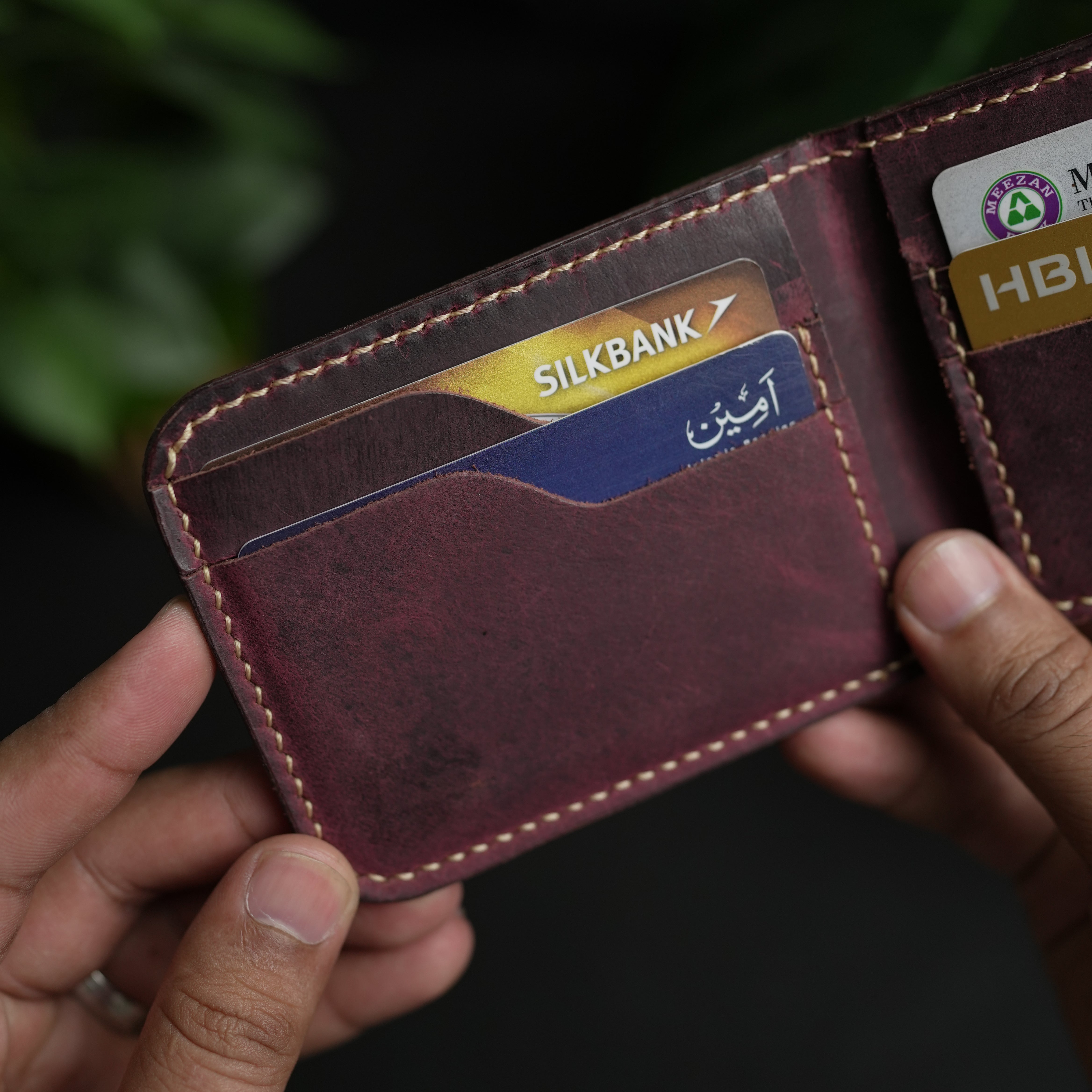 No.55 classic full stitched bifold wallet Bordo color