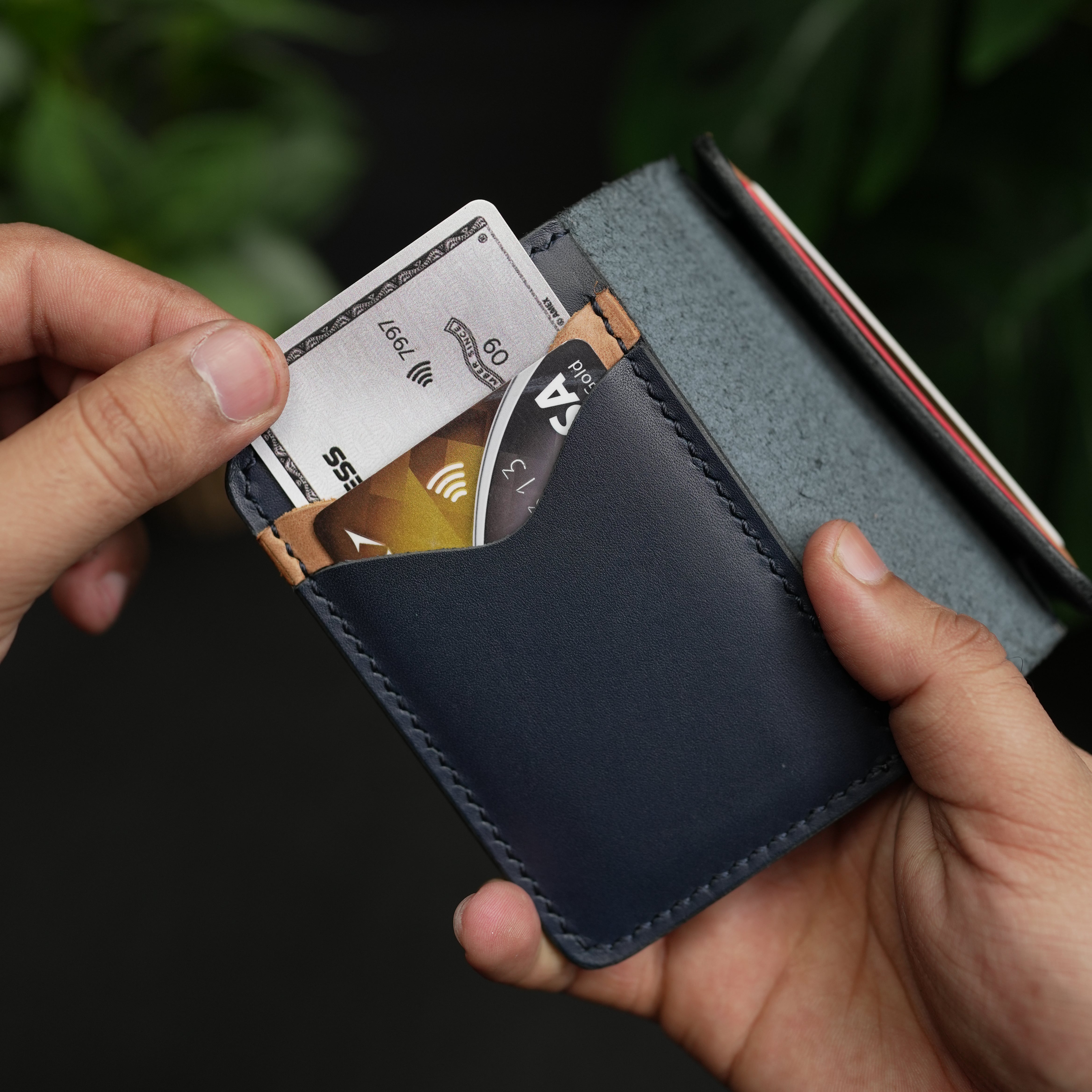 No. 69 vertical bifold wallet Blue & Brown color