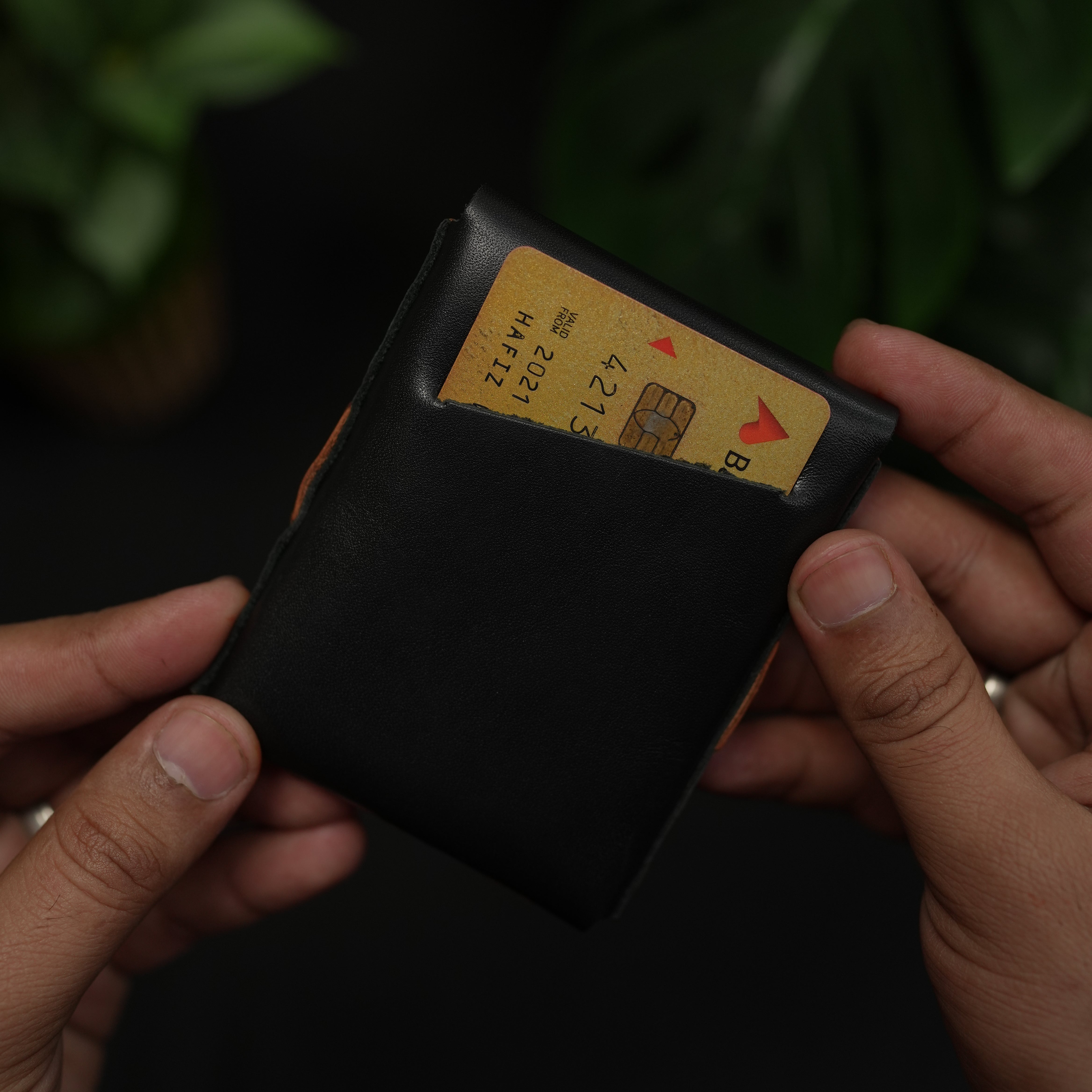 No. 101 All in one Card wallet Black with tan color