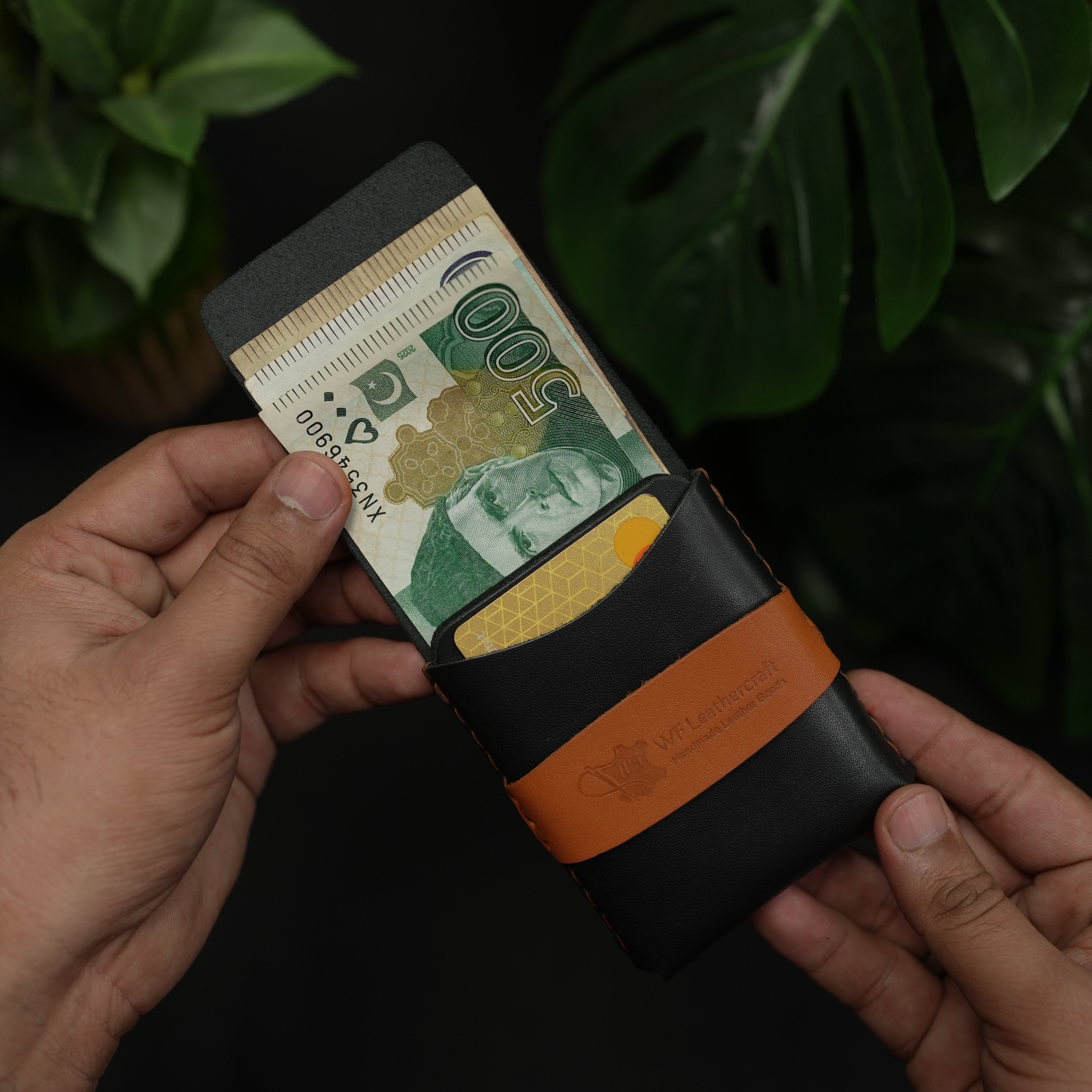 No. 101 All in one Card wallet Black with tan color