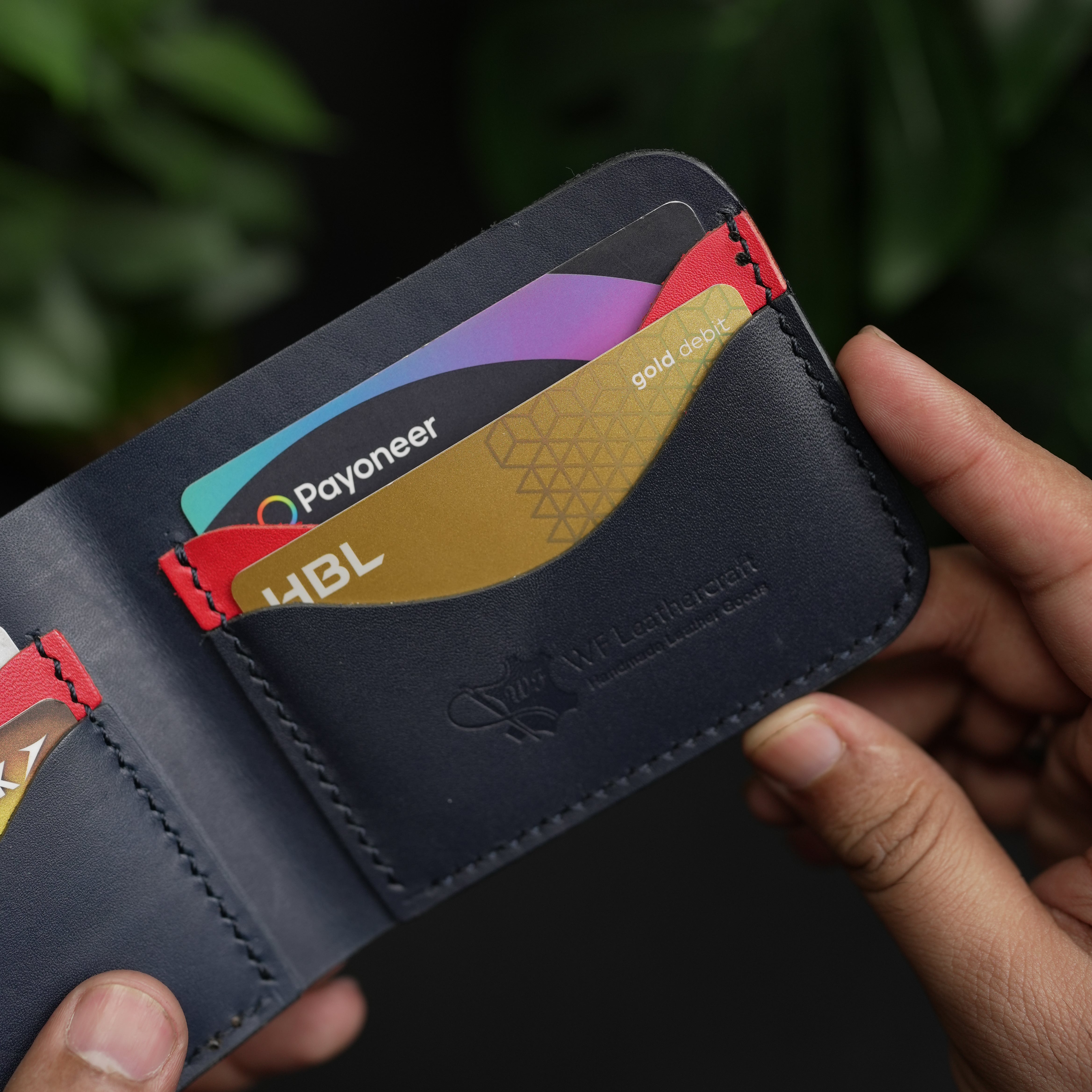 No.80 Bifold Leather Wallet (Navy Elegance & Red)