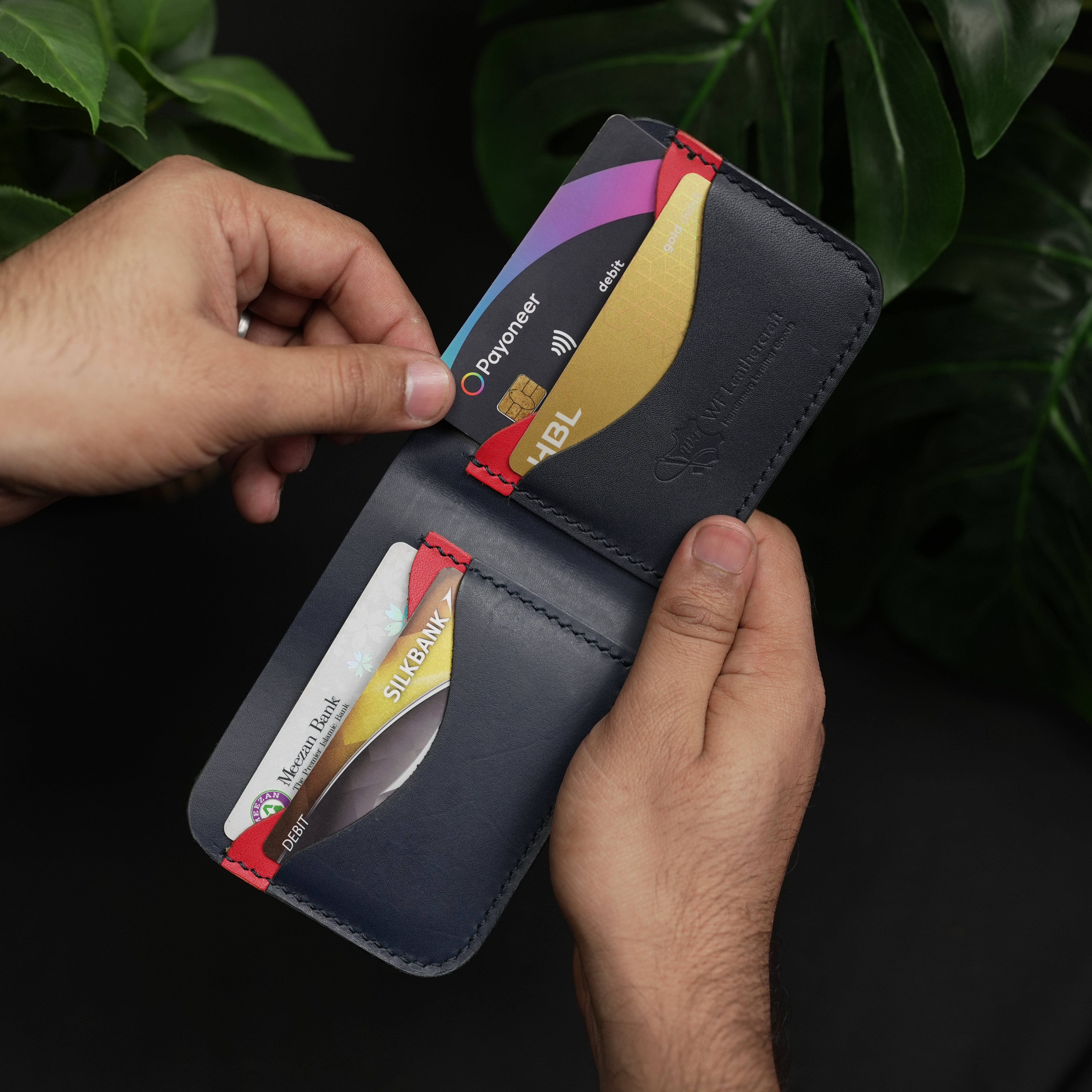 No.80 Bifold Leather Wallet (Navy Elegance & Red)