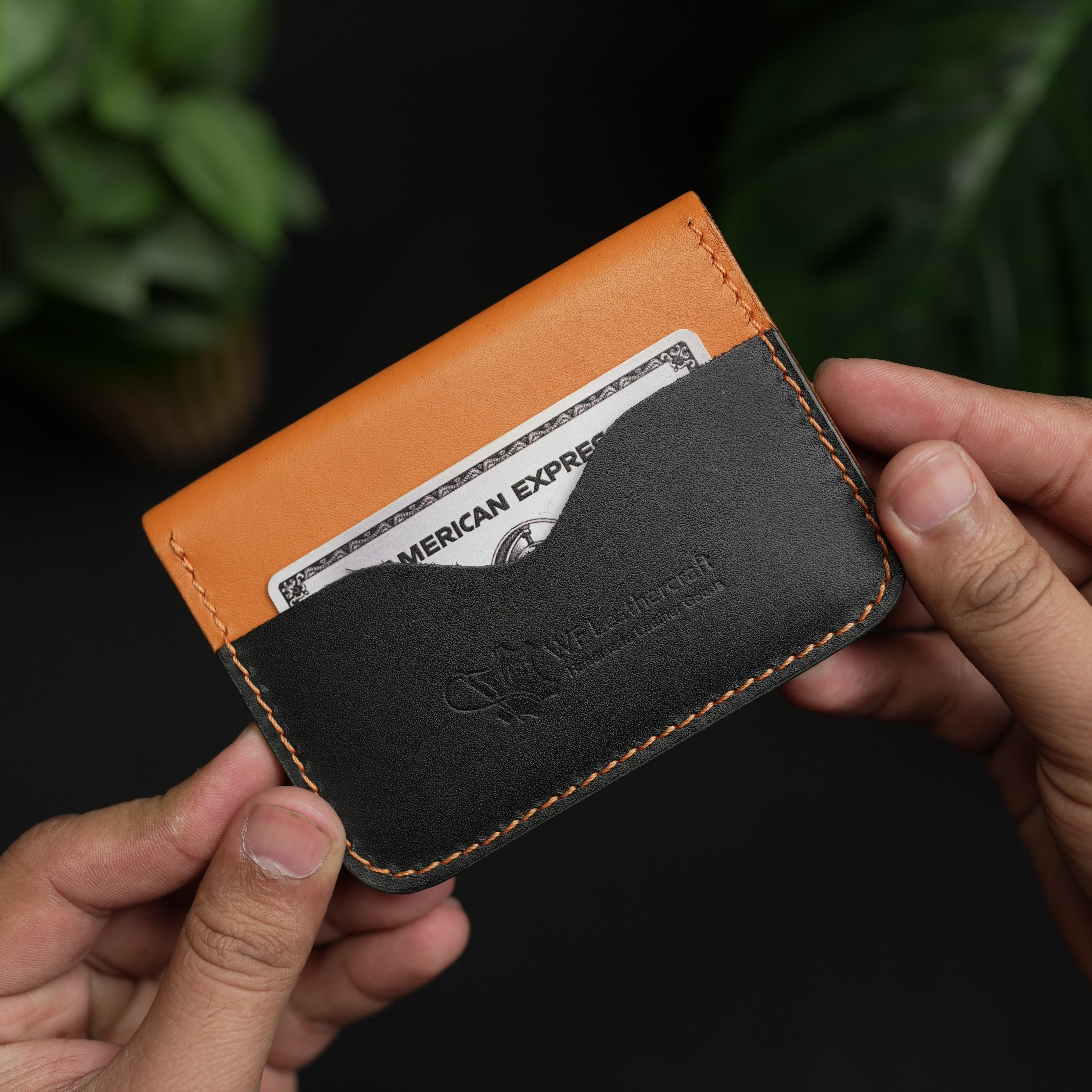 No.70 Bifold Card Leather Wallet ( Cosmic Black & Tan )