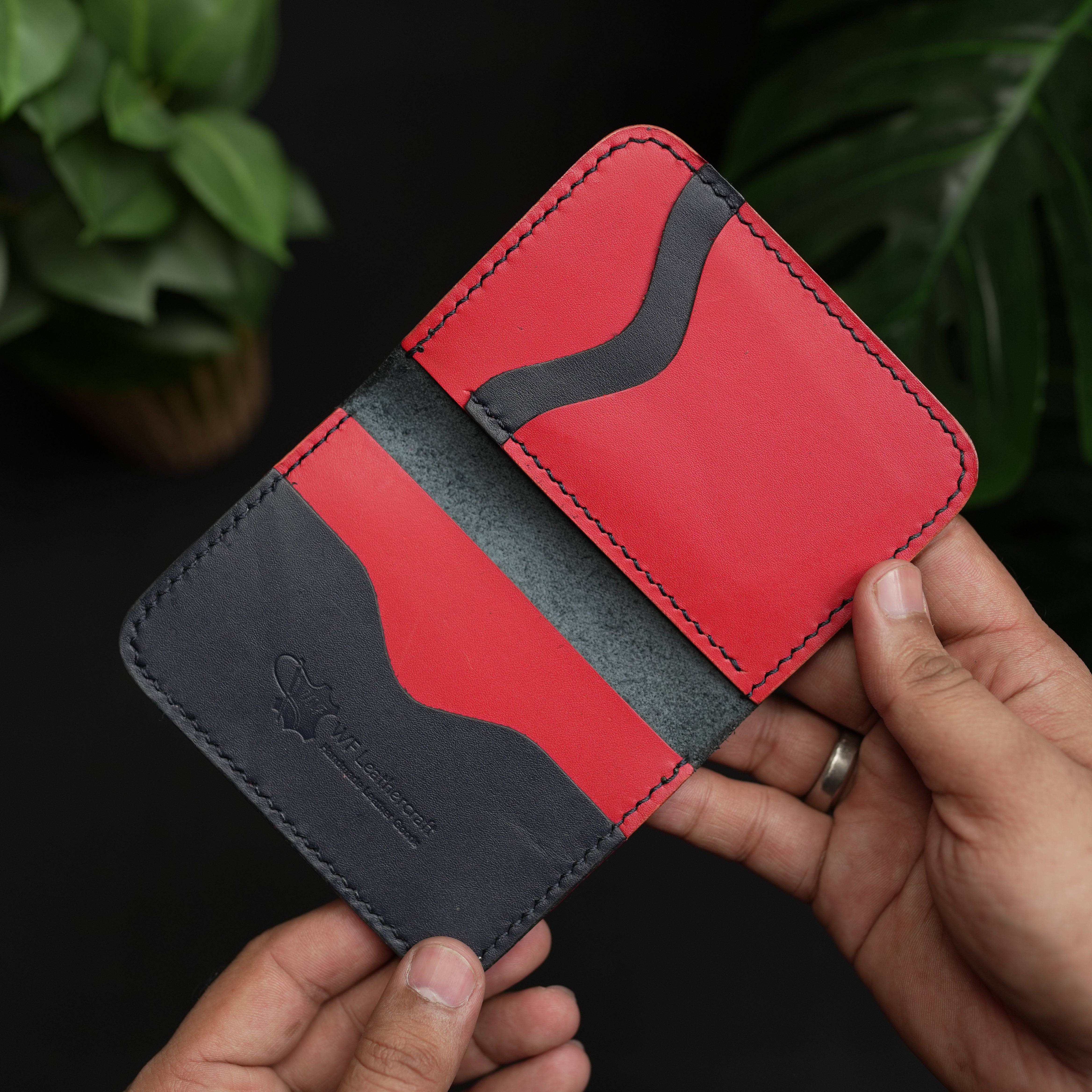 No.70 Bifold Card  Leather Wallet (NAVY ELEGANCE & RED)