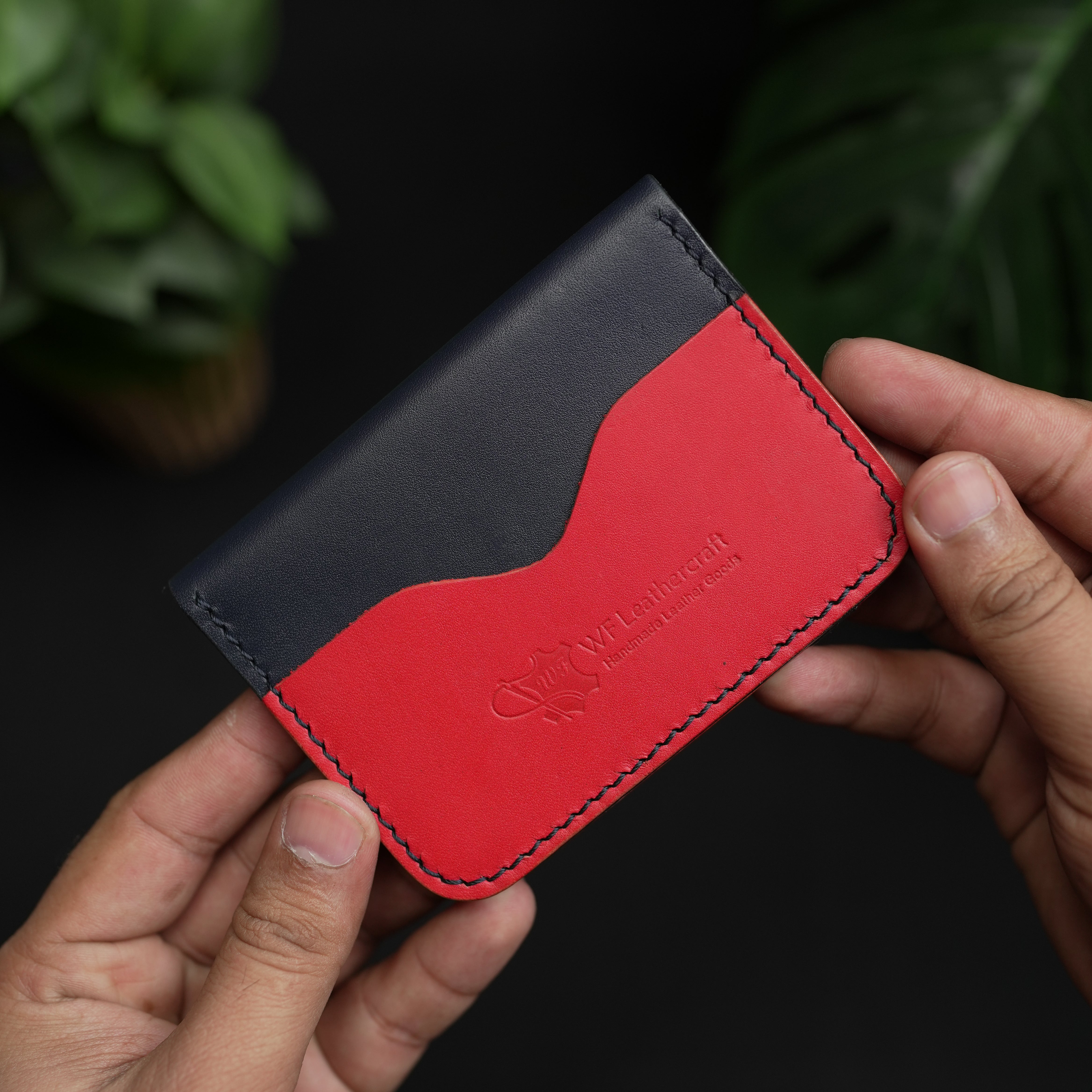 No.70 Bifold Card  Leather Wallet (NAVY ELEGANCE & RED)