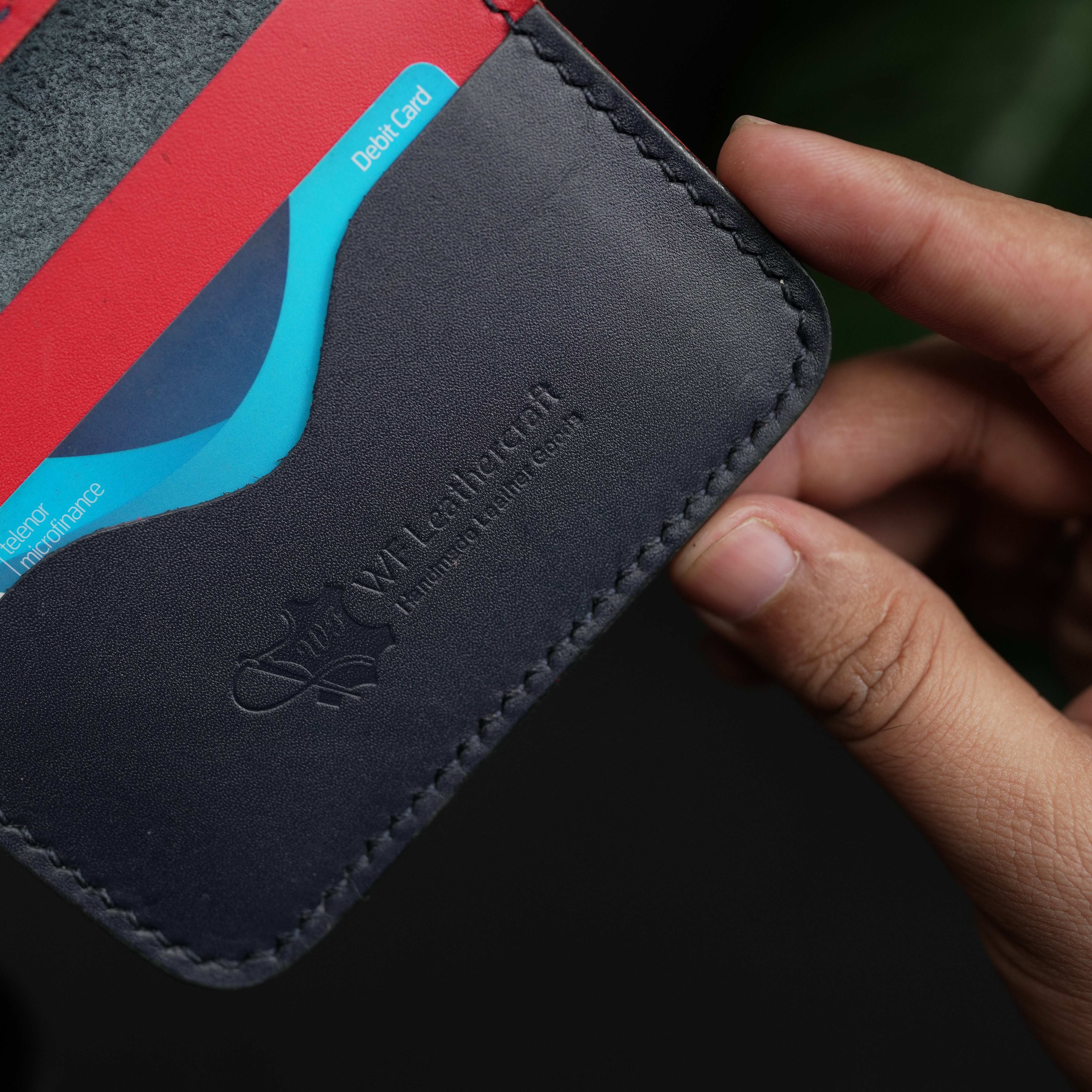 No.70 Bifold Card  Leather Wallet (NAVY ELEGANCE & RED)