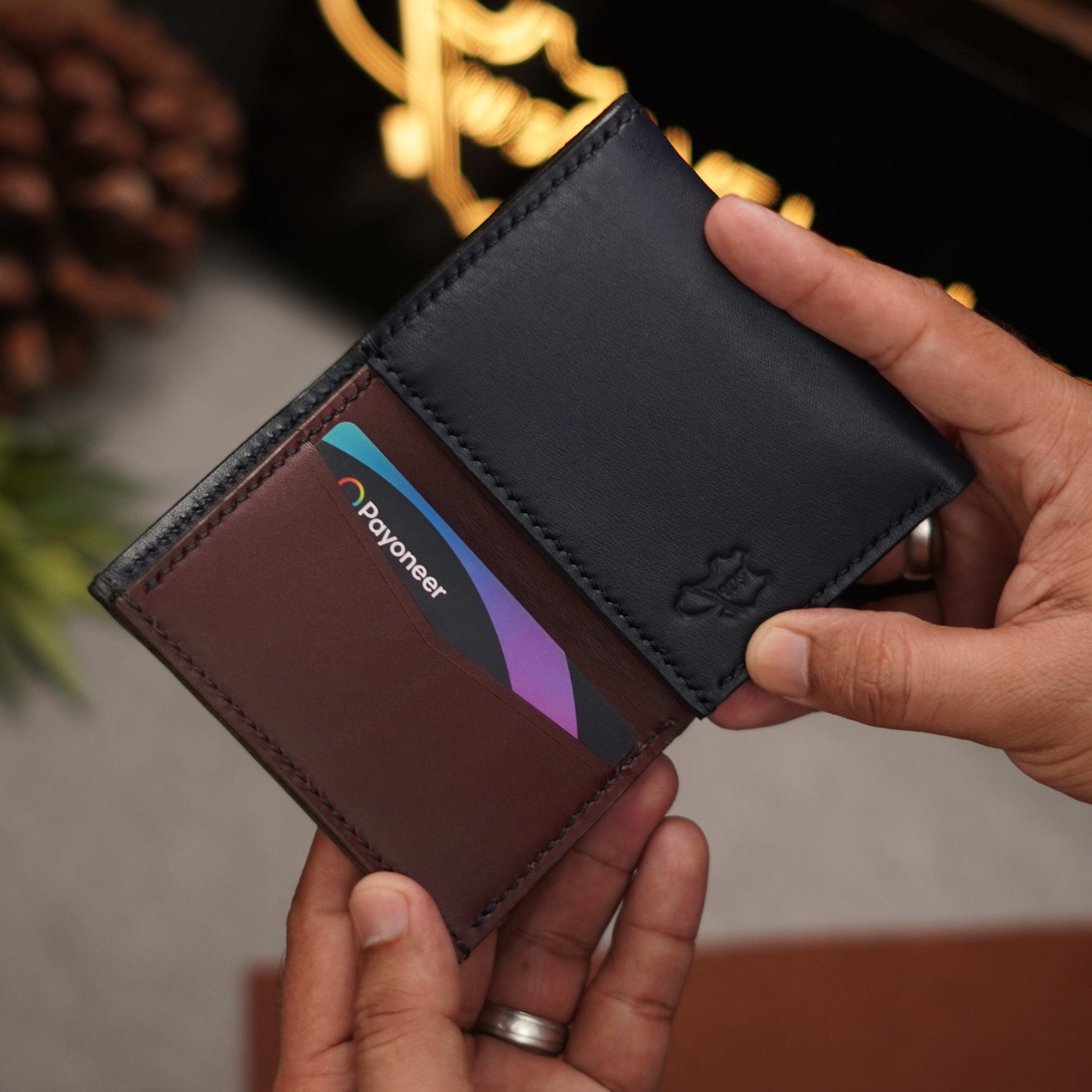 No. 105 trifold luxury wallet Blue with burgandy