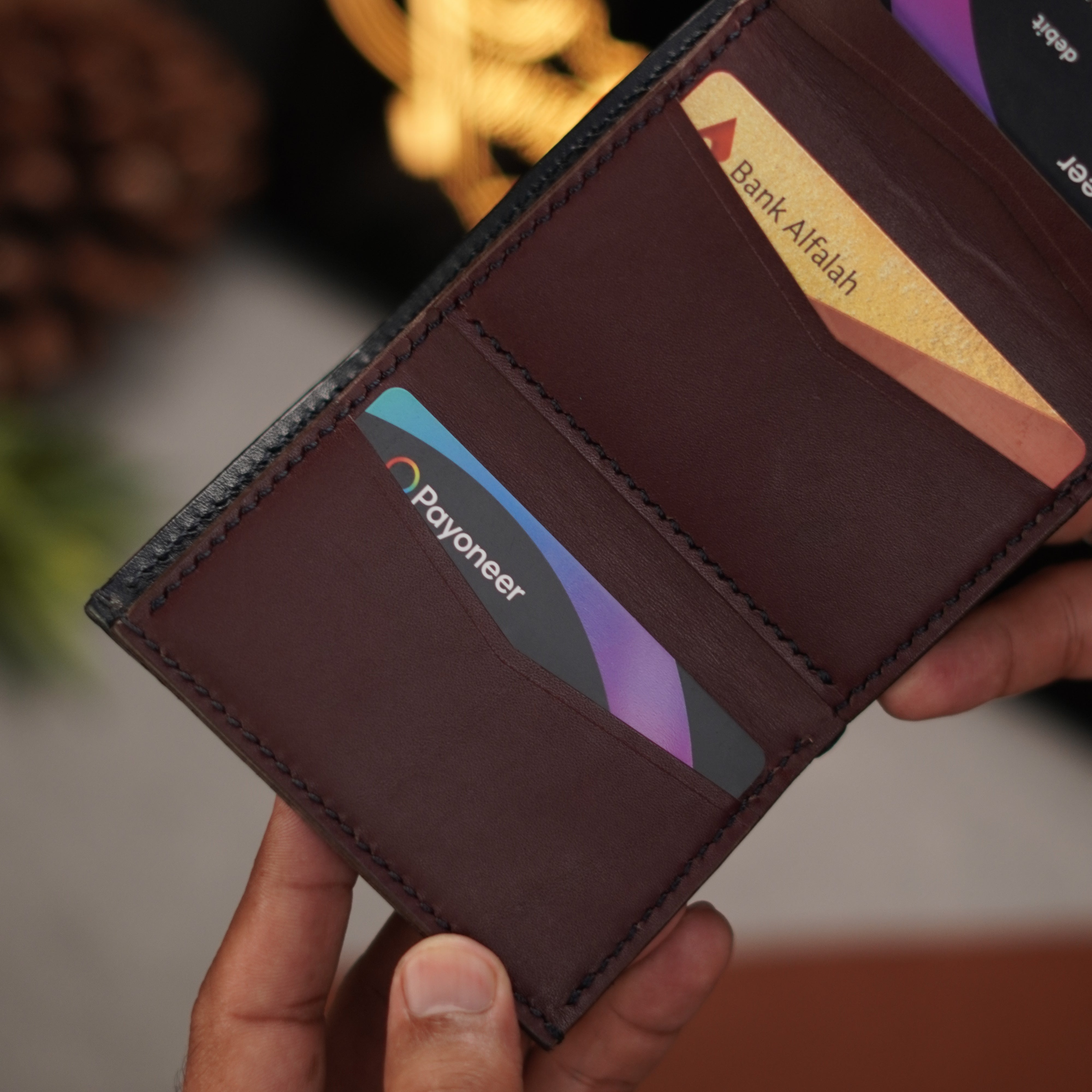 No. 105 trifold luxury wallet Blue with burgandy