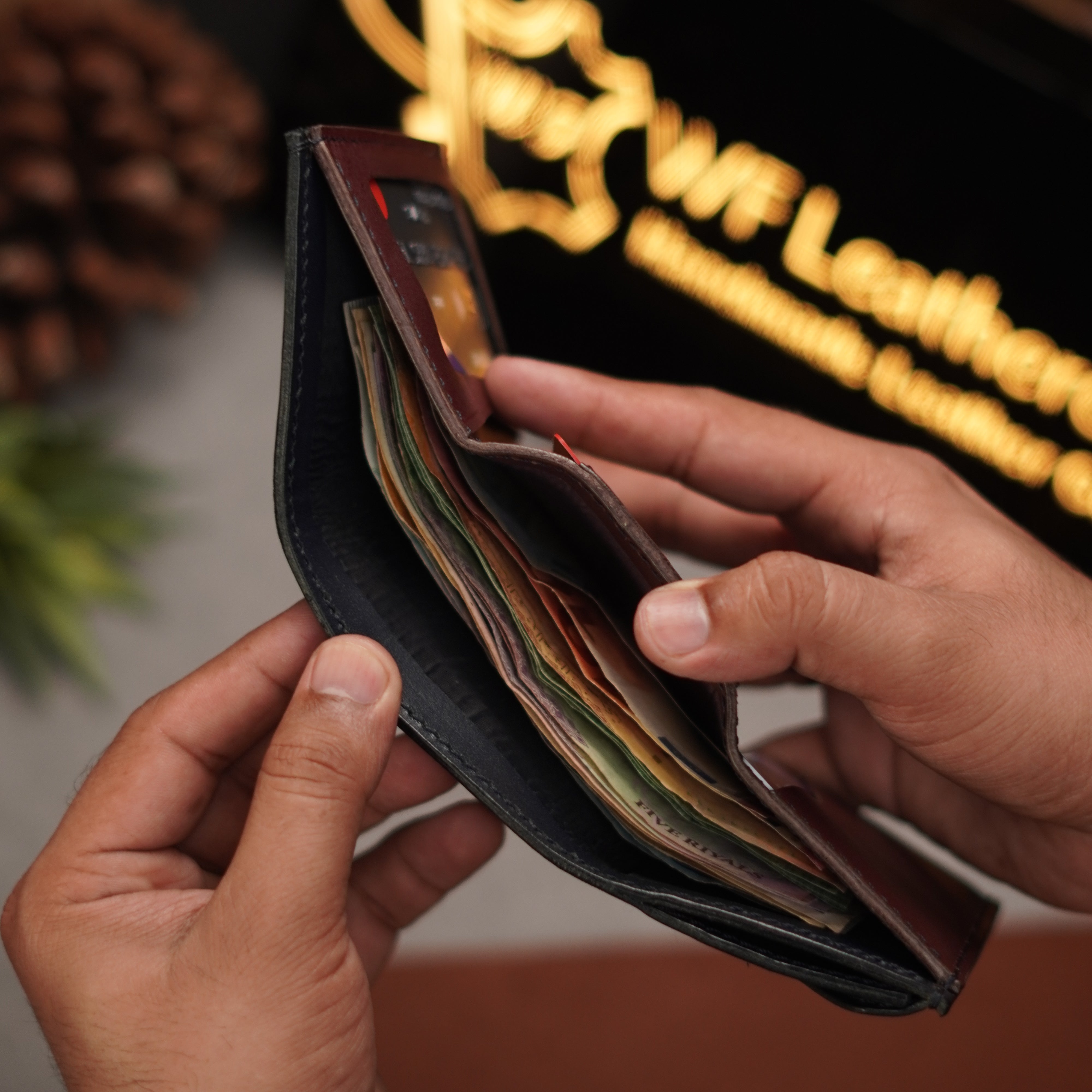 No. 105 trifold luxury wallet Blue with burgandy