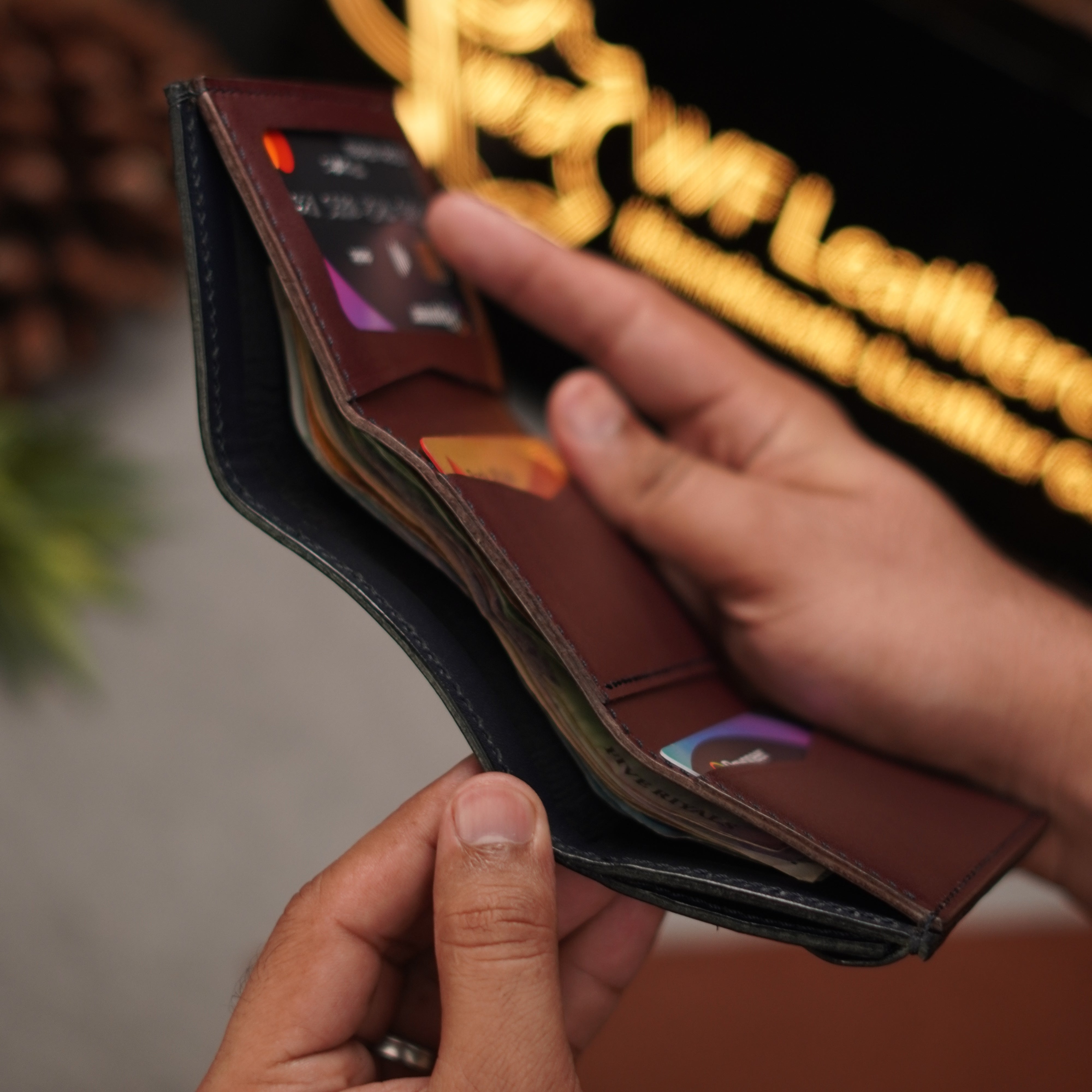 No. 105 trifold luxury wallet Blue with burgandy