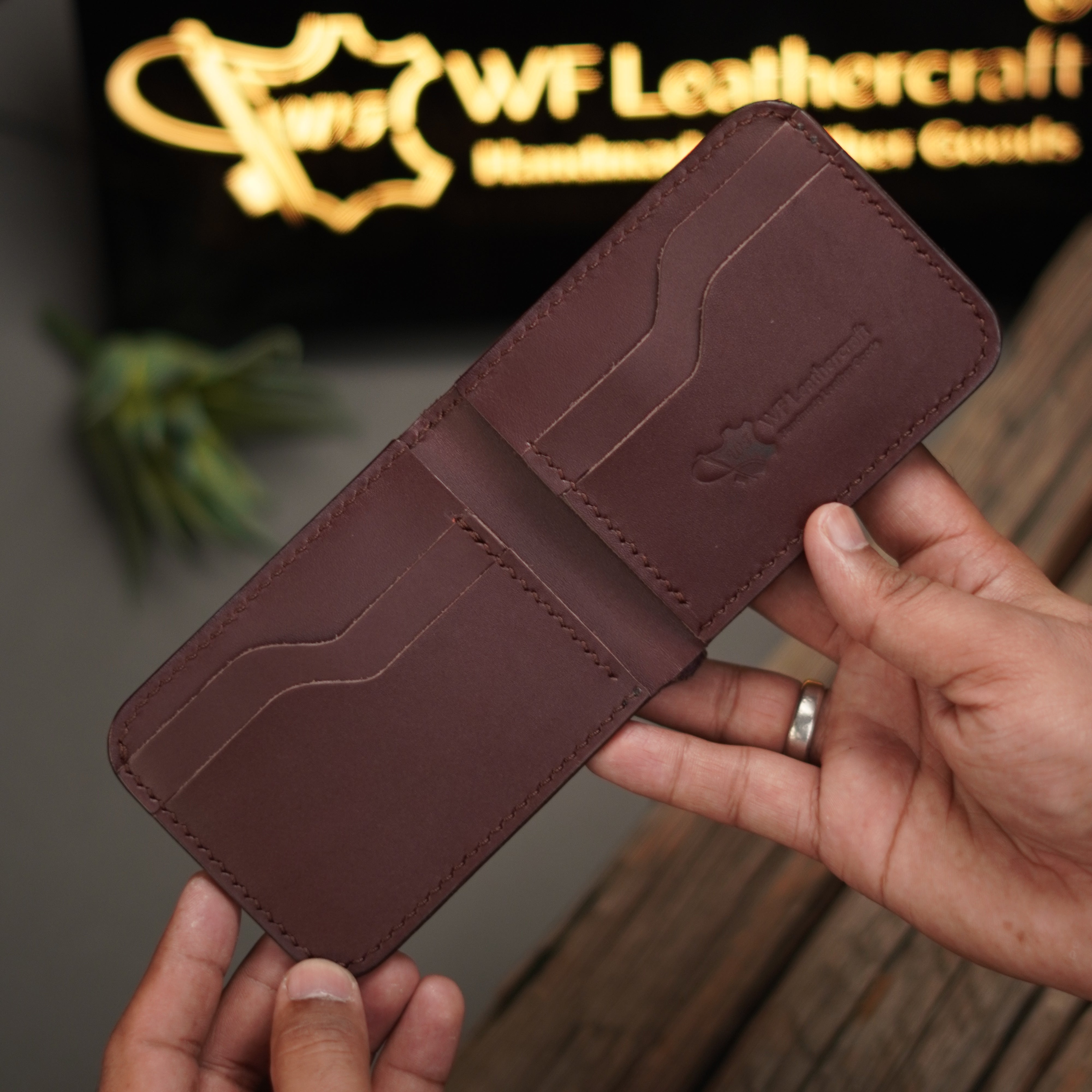 No.55 classic full stitched bifold wallet Burgandy color