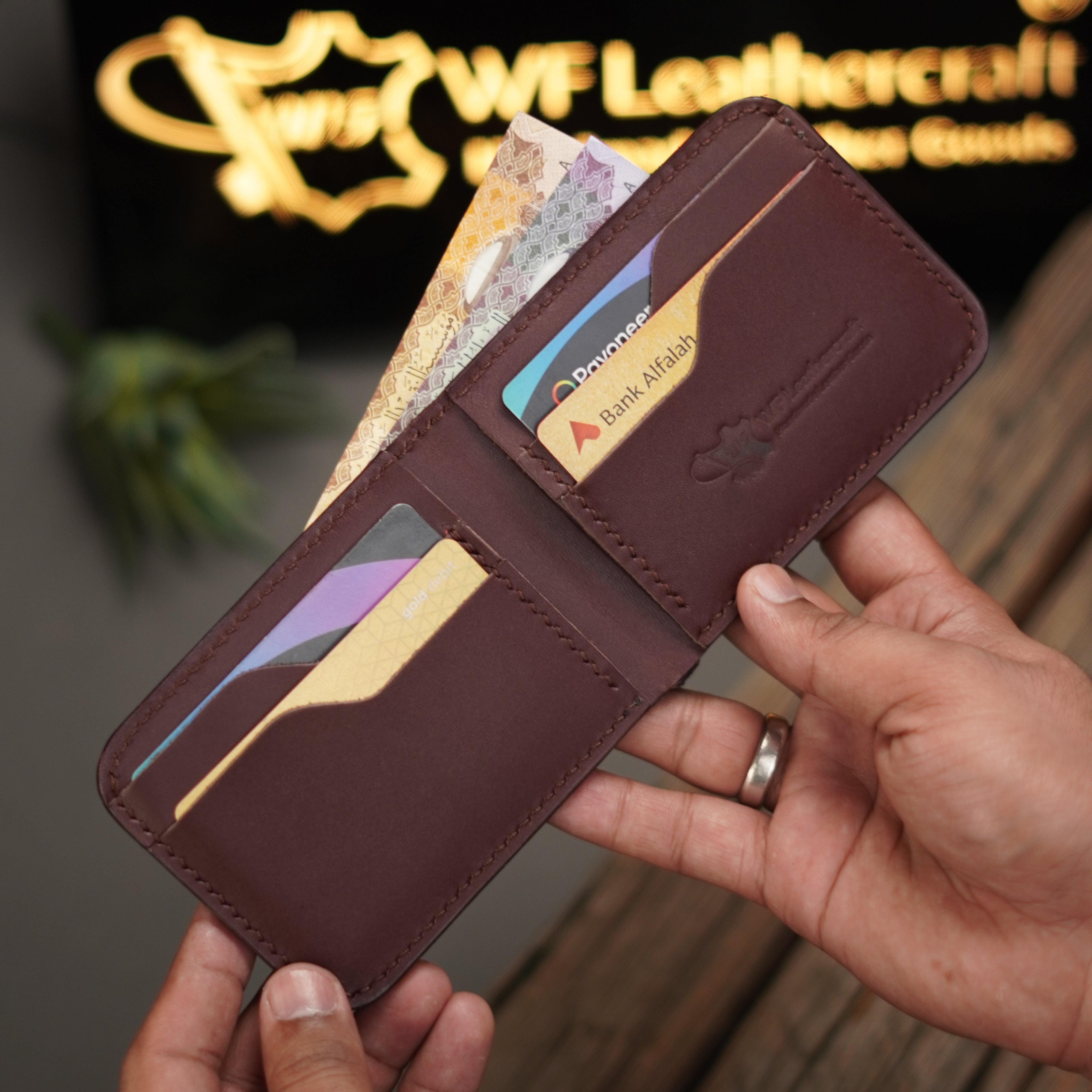 No.55 classic full stitched bifold wallet Burgandy color