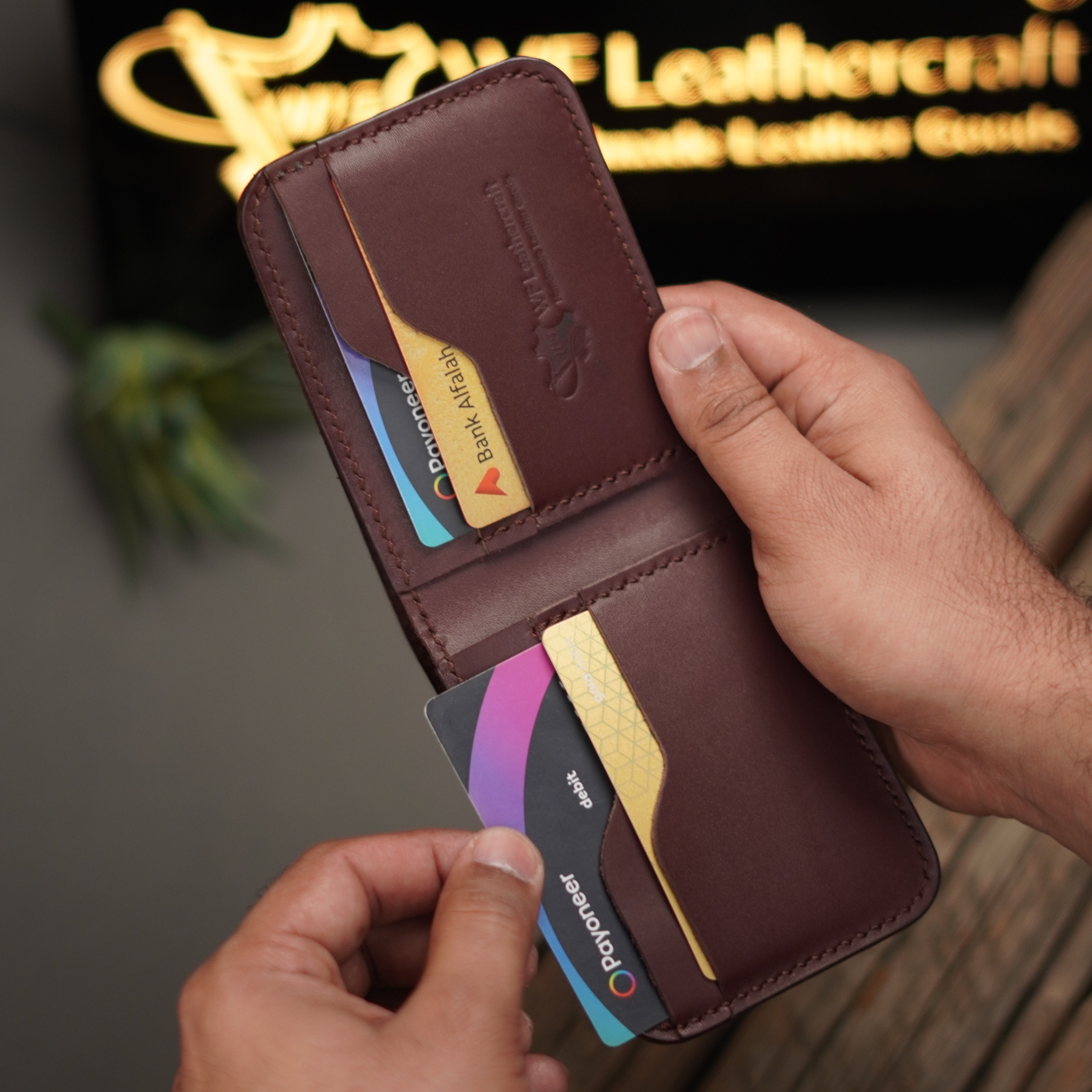 No.55 classic full stitched bifold wallet Burgandy color