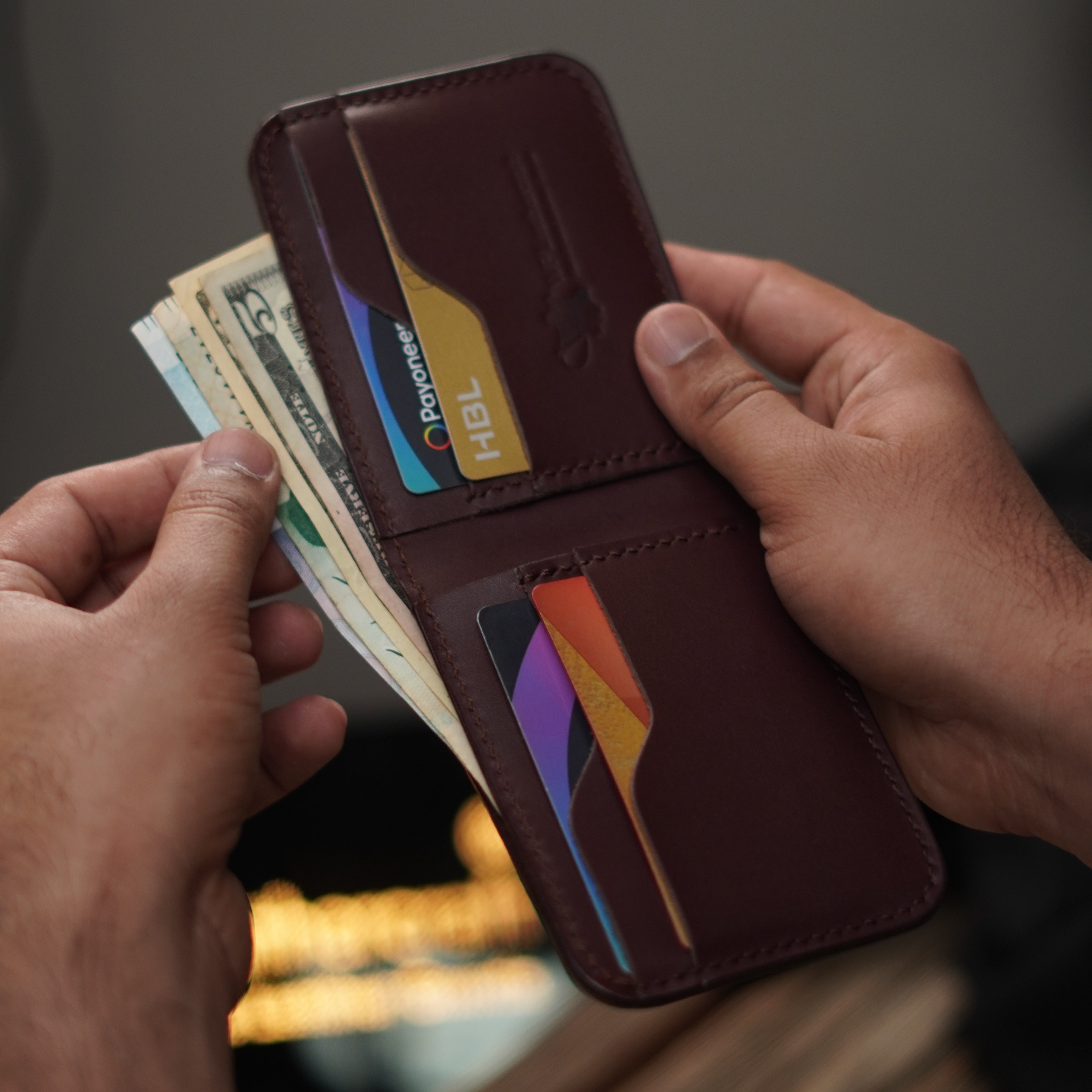 No.55 classic full stitched bifold wallet Burgandy color