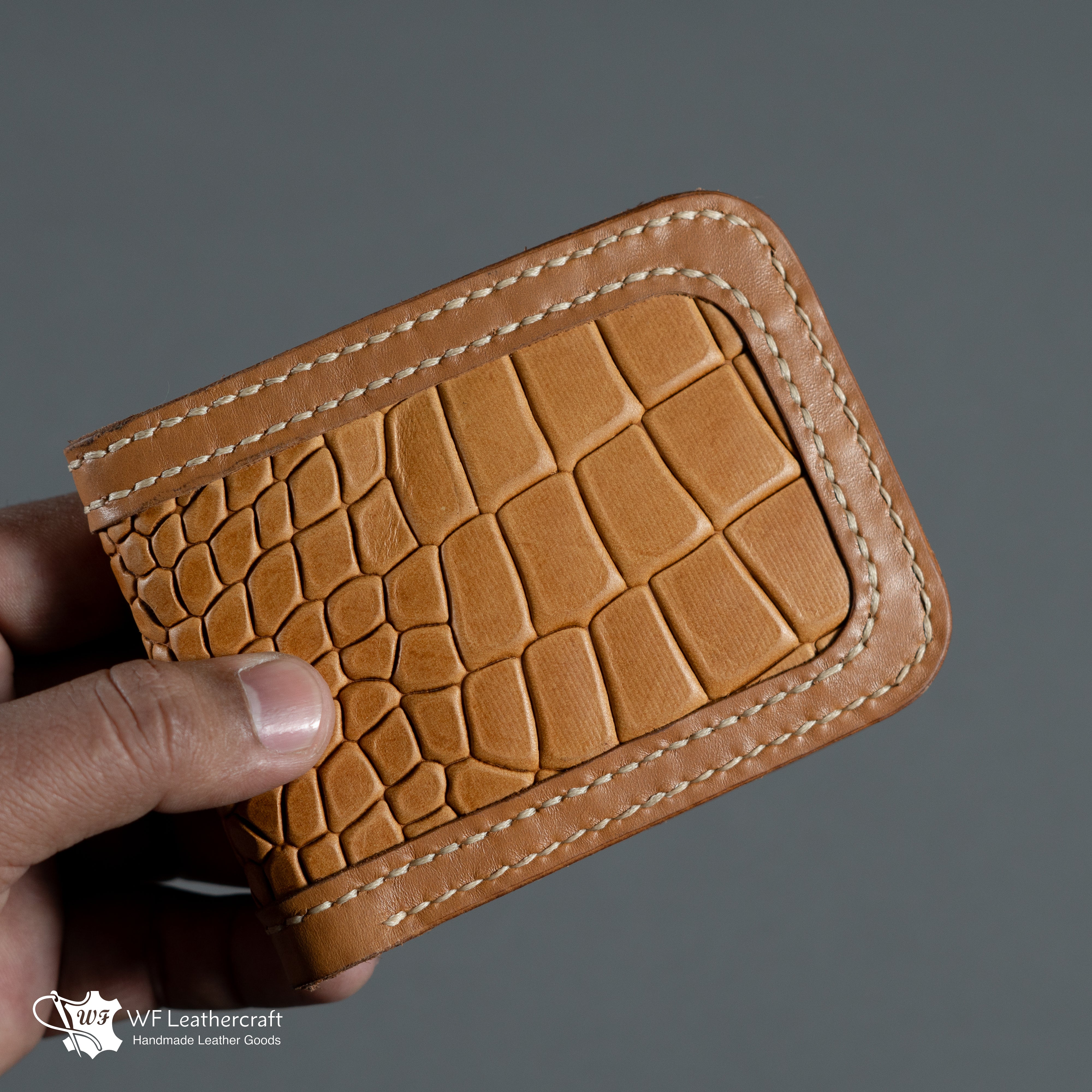 No.55 classic Bifold Leather Wallet (Tan color with crocodile)