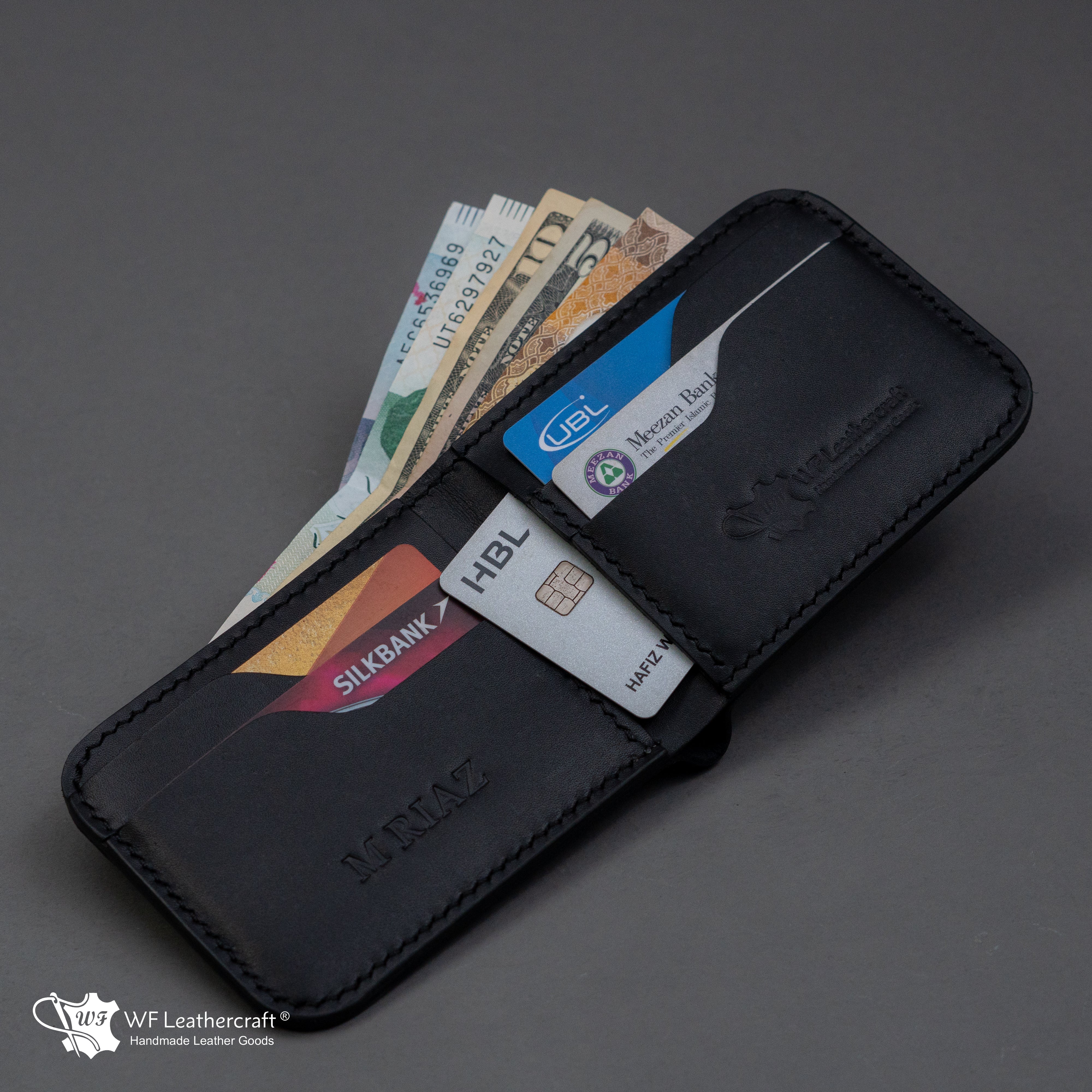 No.55 classic bifold wallet with two cash separation ( Black color )