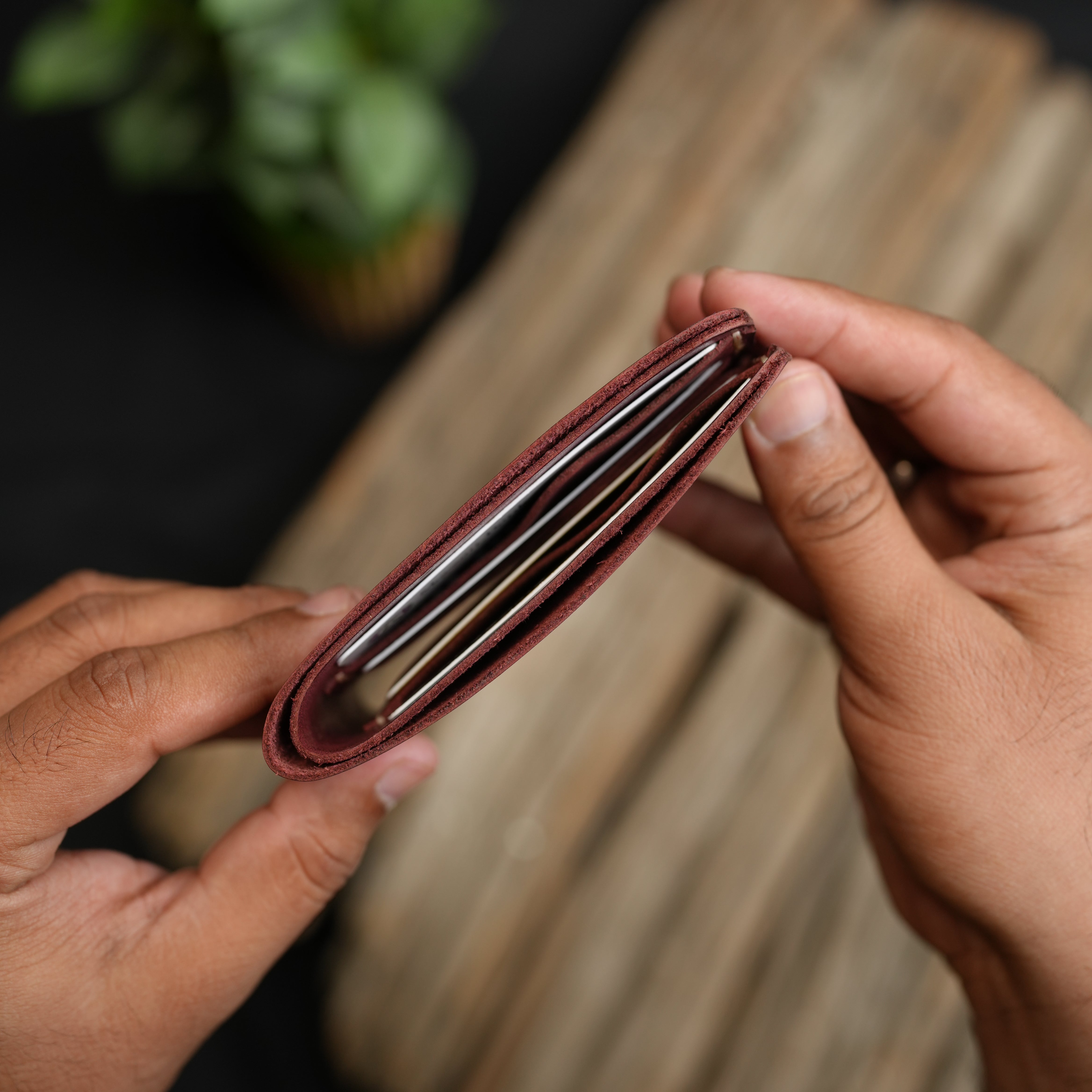 No.55 Bilfold Leather wallet Burgandy Color