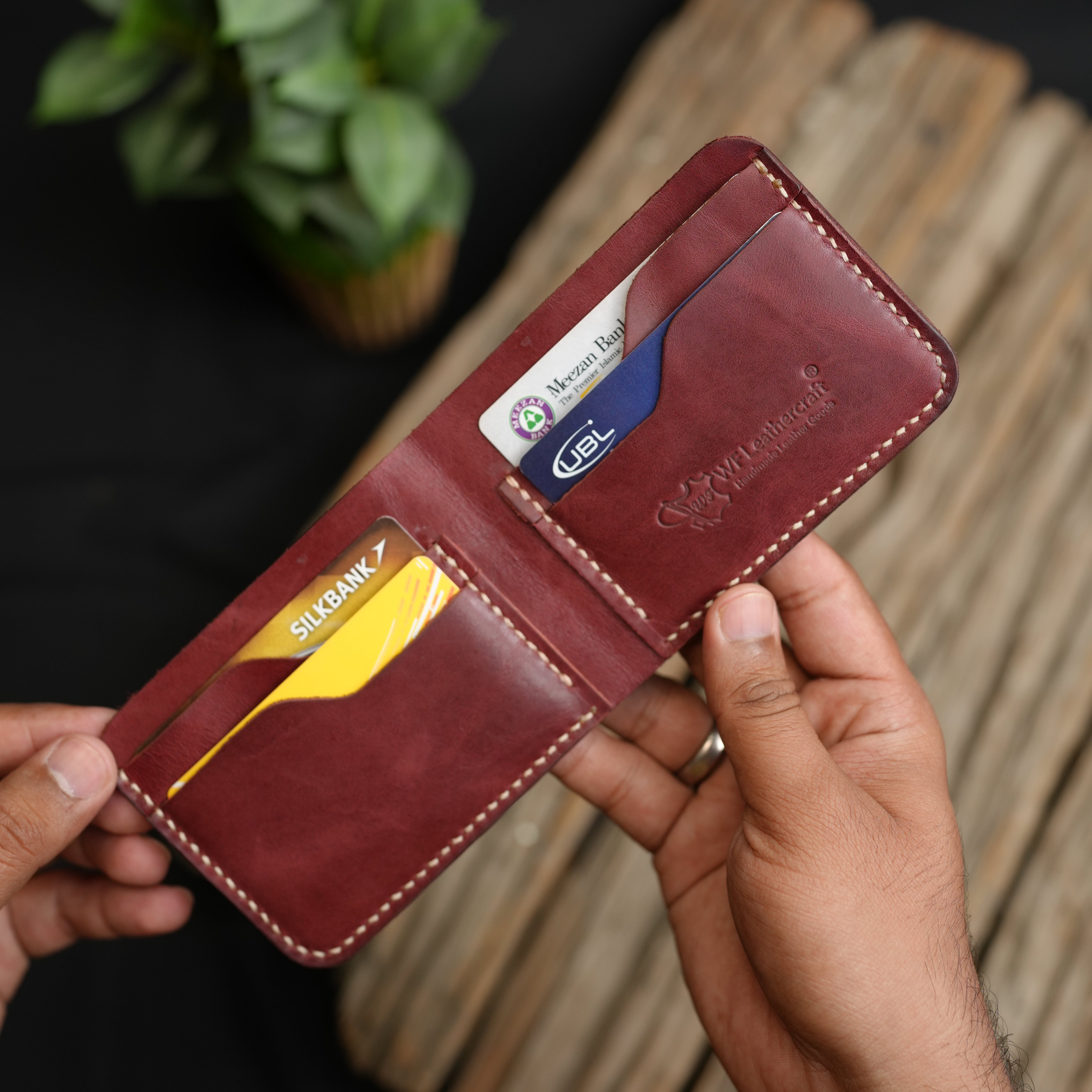 No.55 Bilfold Leather wallet Burgandy Color